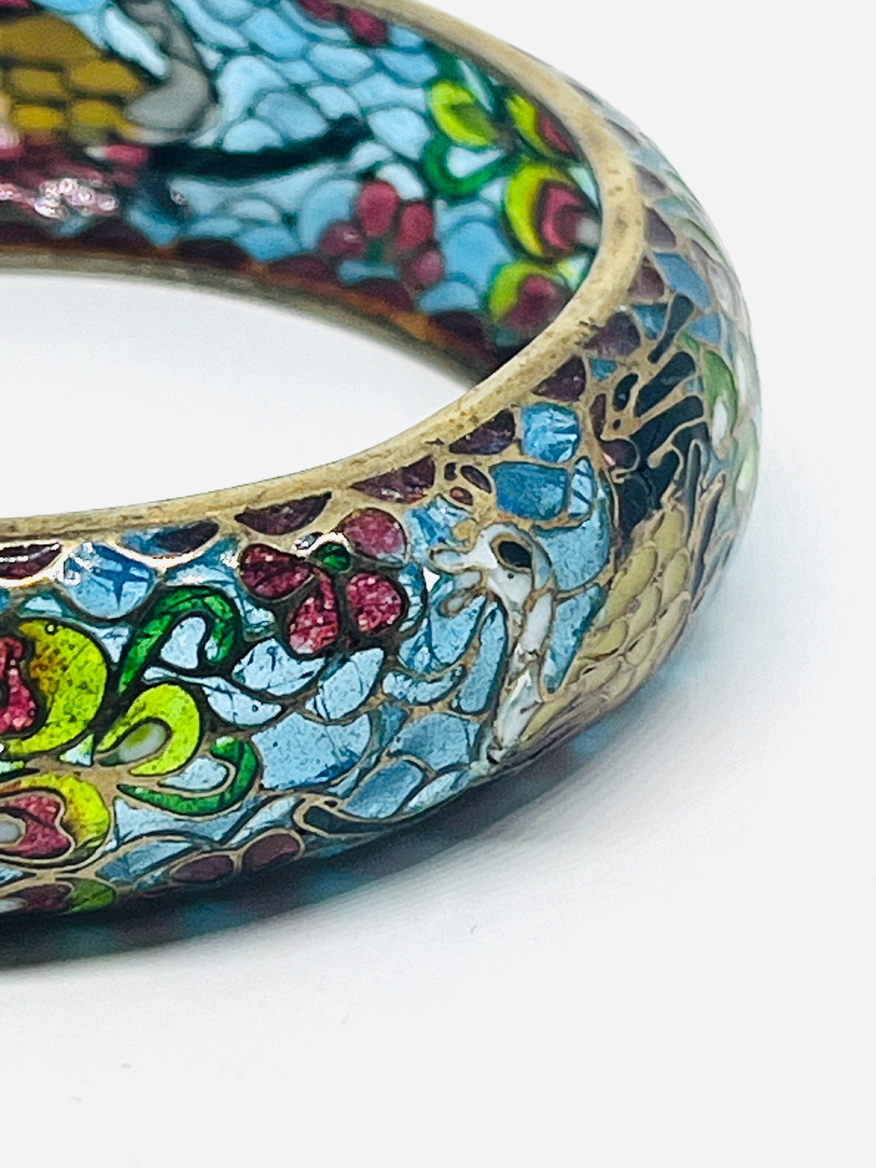 Art Nouveau Bracciale Plique à Jour con pavone, cinese, bracciale con smalto traslucido in vendita