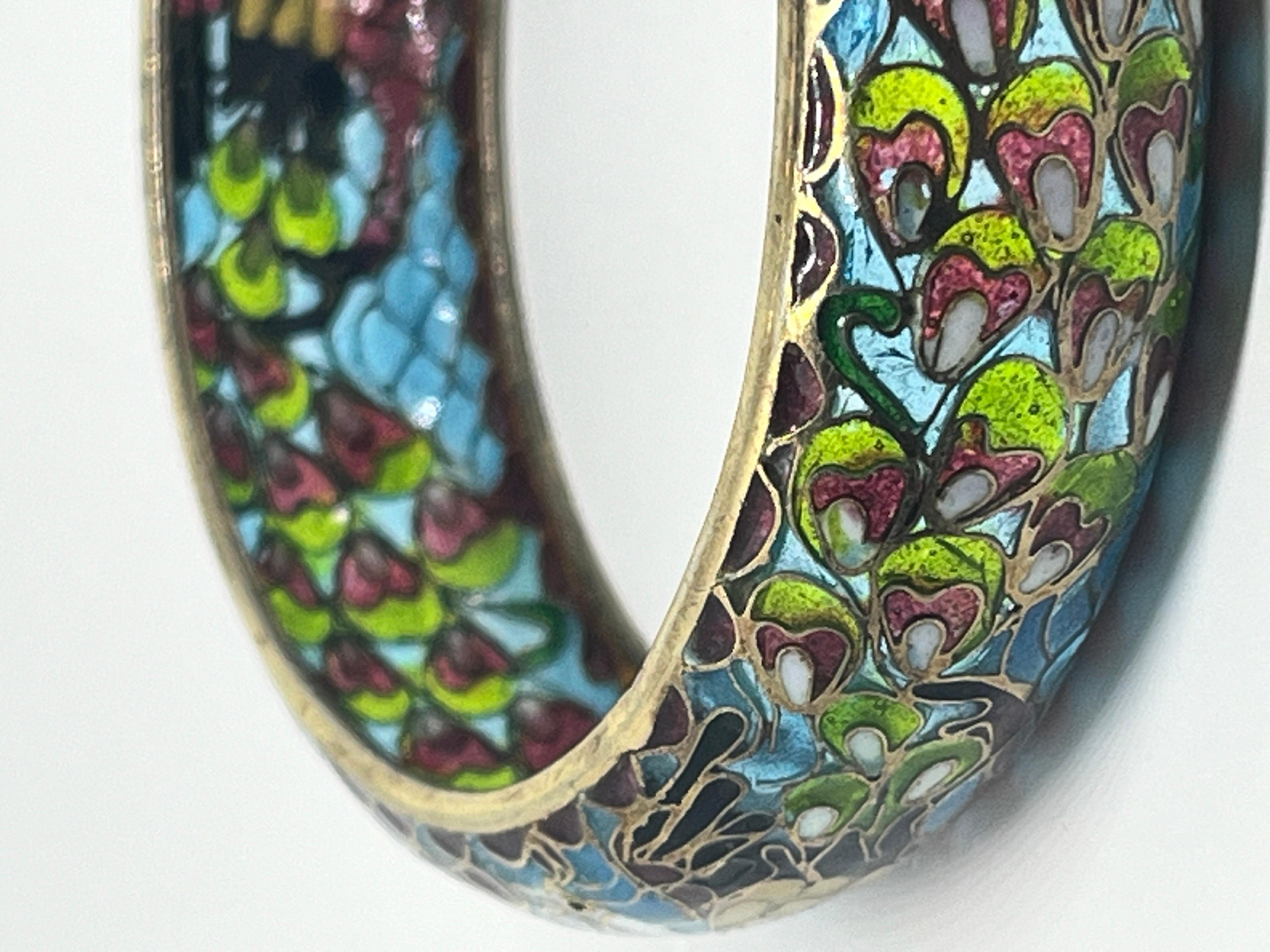 Donna Bracciale Plique à Jour con pavone, cinese, bracciale con smalto traslucido in vendita