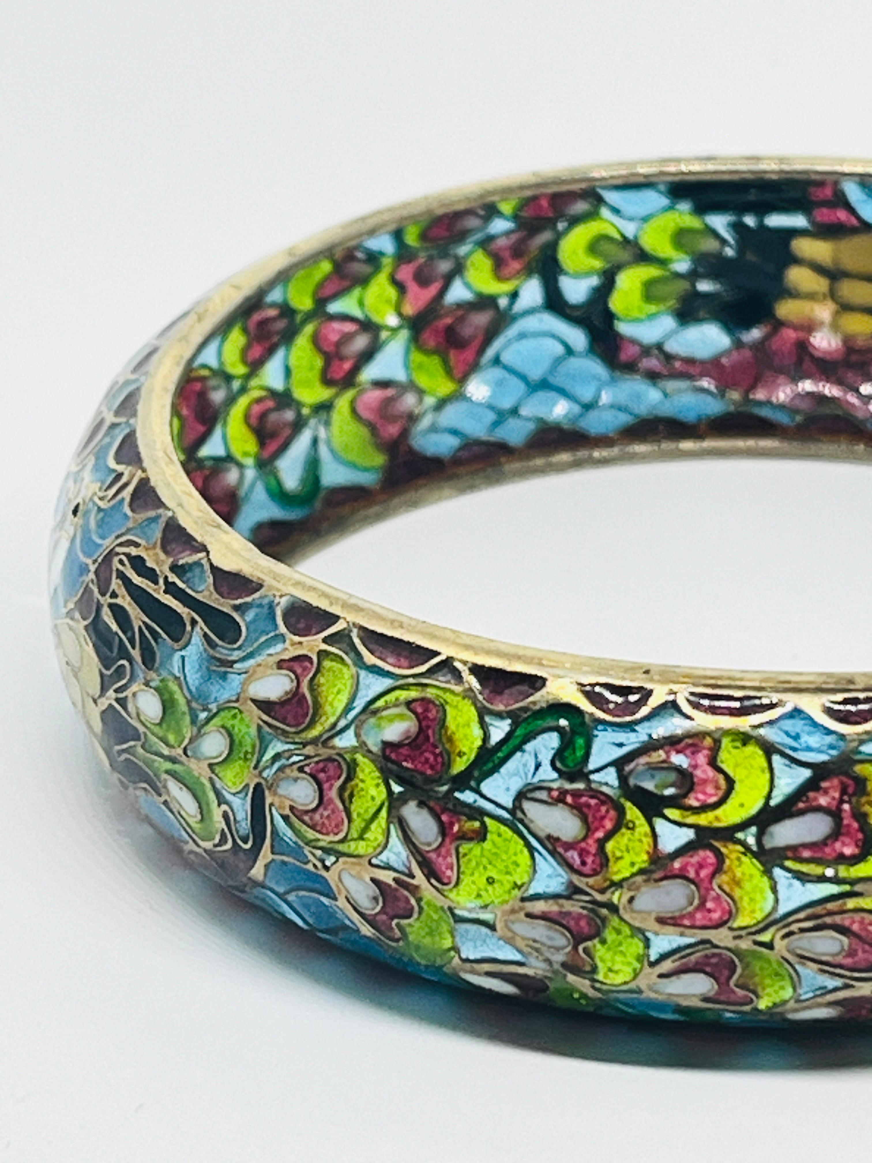 Bracciale Plique à Jour con pavone, cinese, bracciale con smalto traslucido in vendita 1