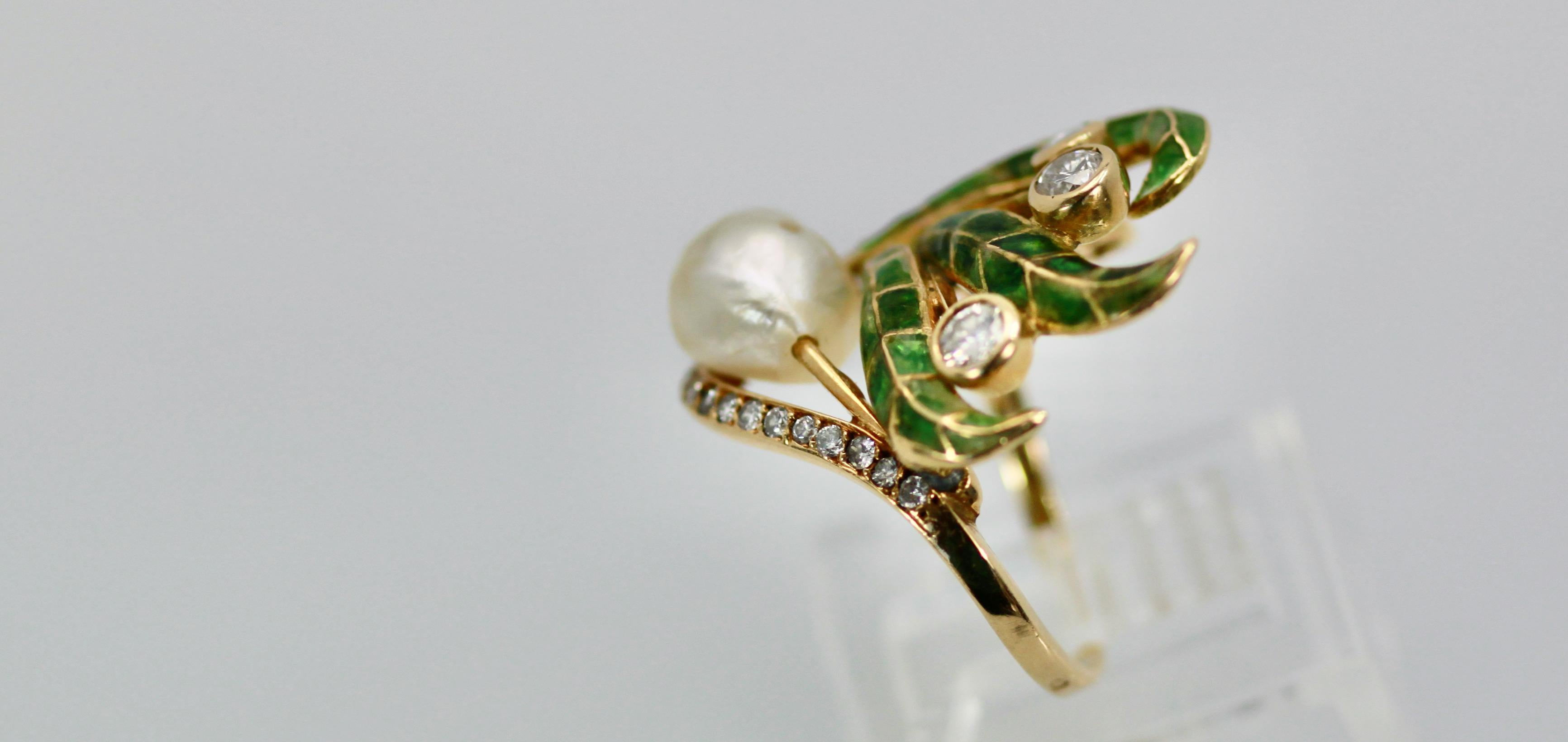 Plique a Jour Perlenring 14K 4