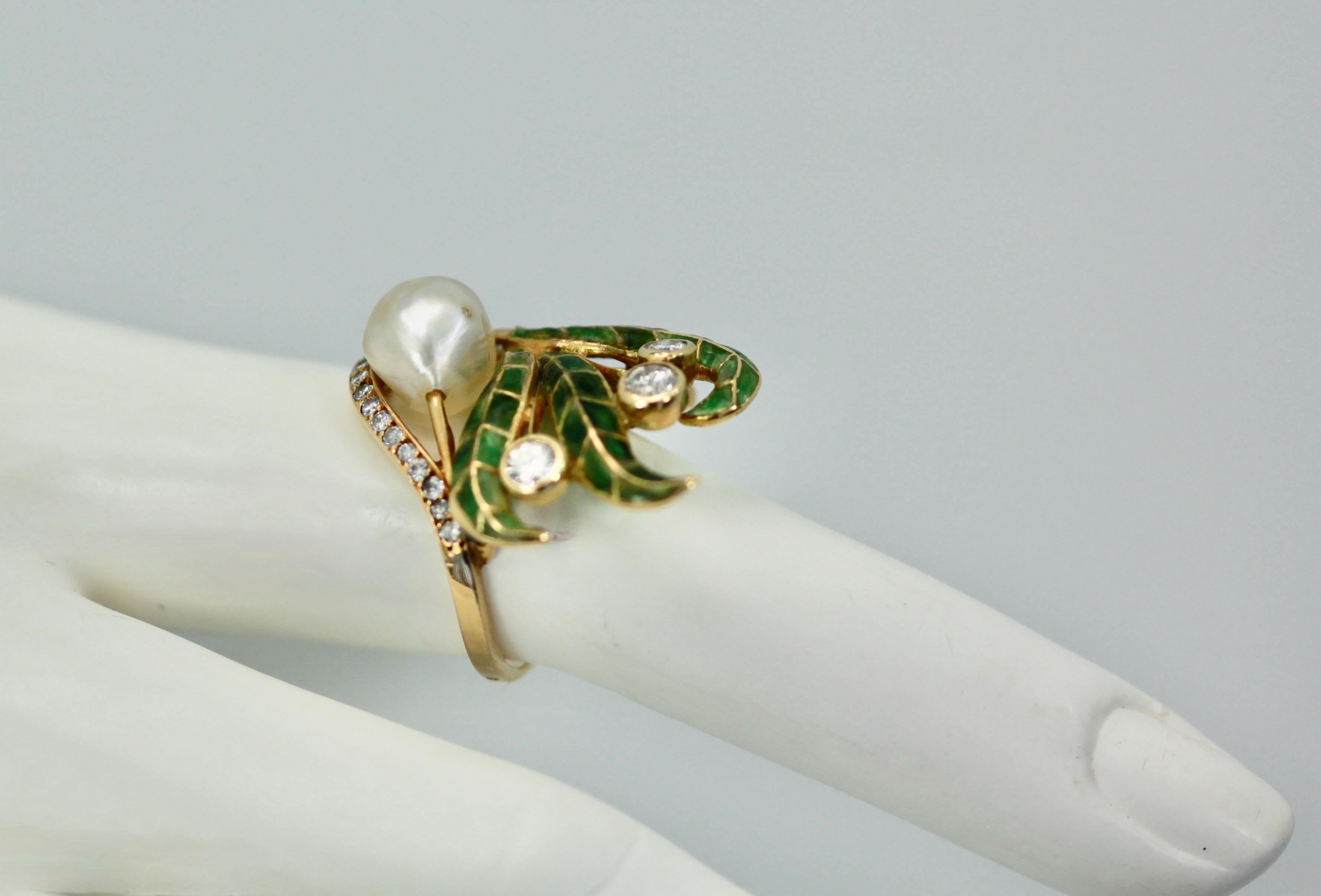 Plique a Jour Perlenring 14K 5