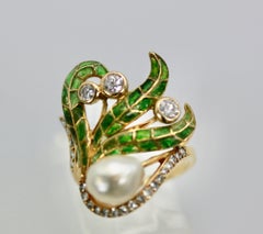 Plique a Jour Pearl Ring 14K