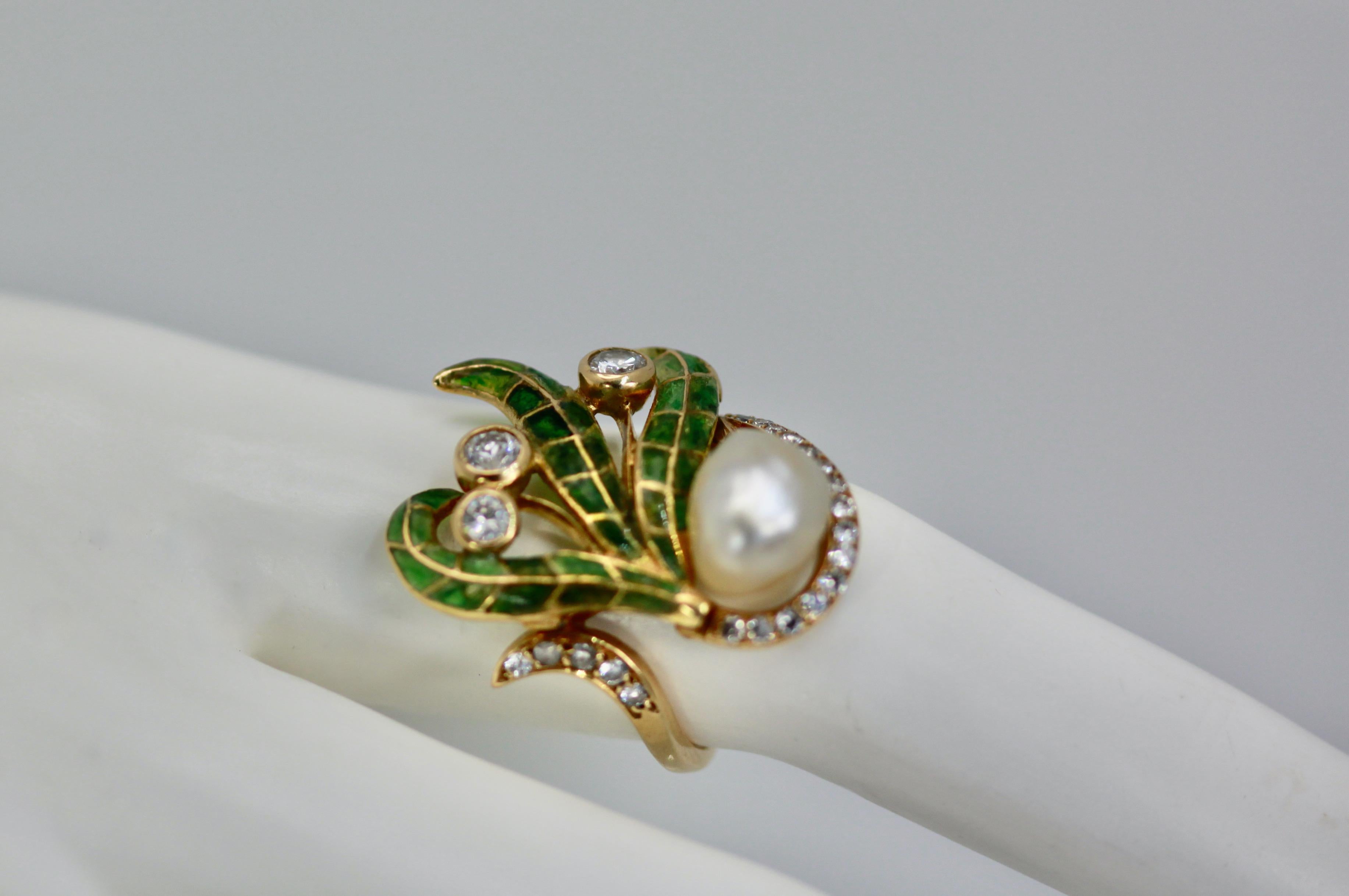 Plique a Jour Perlenring 14K Damen