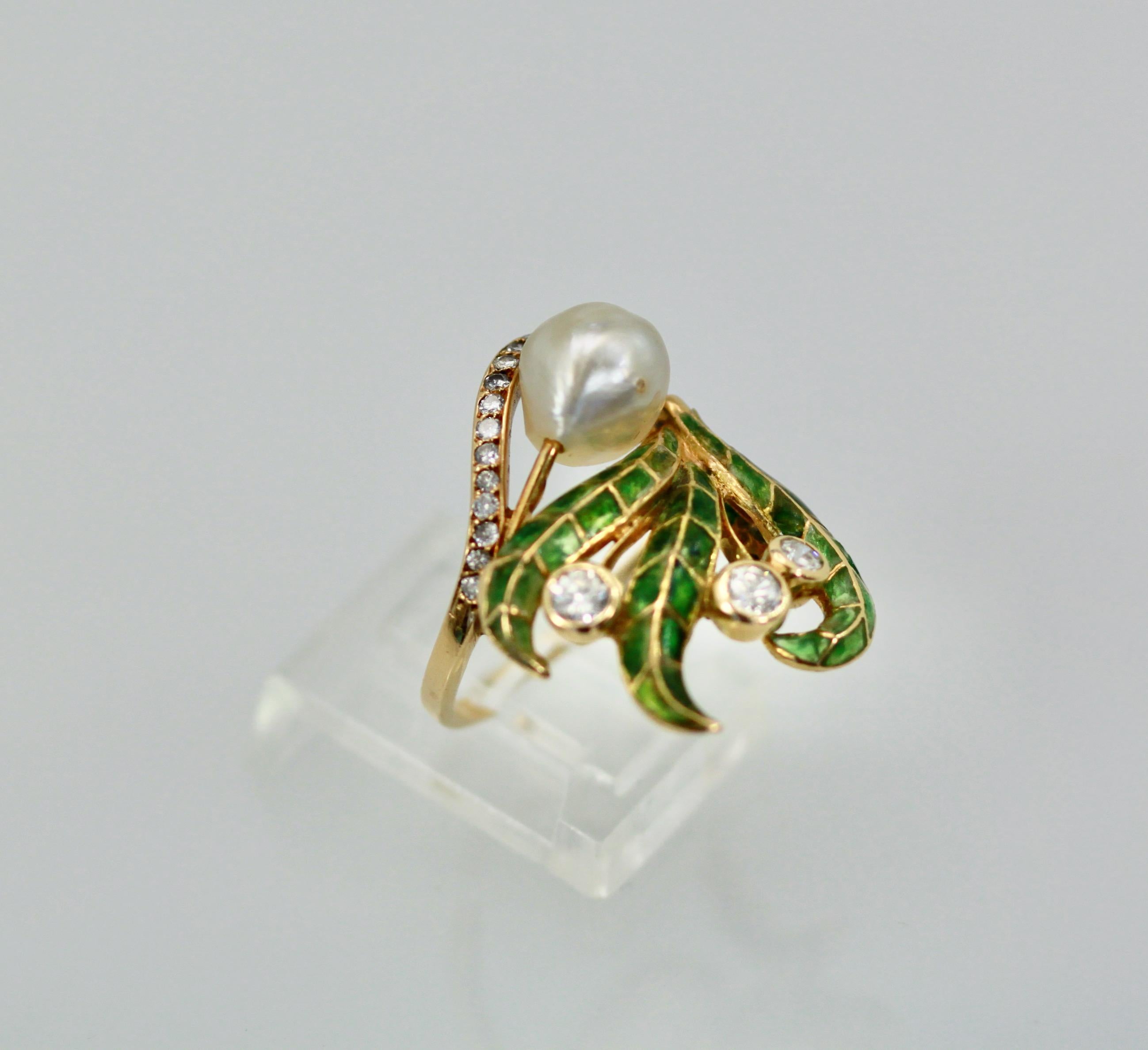 Plique a Jour Perlenring 14K 2