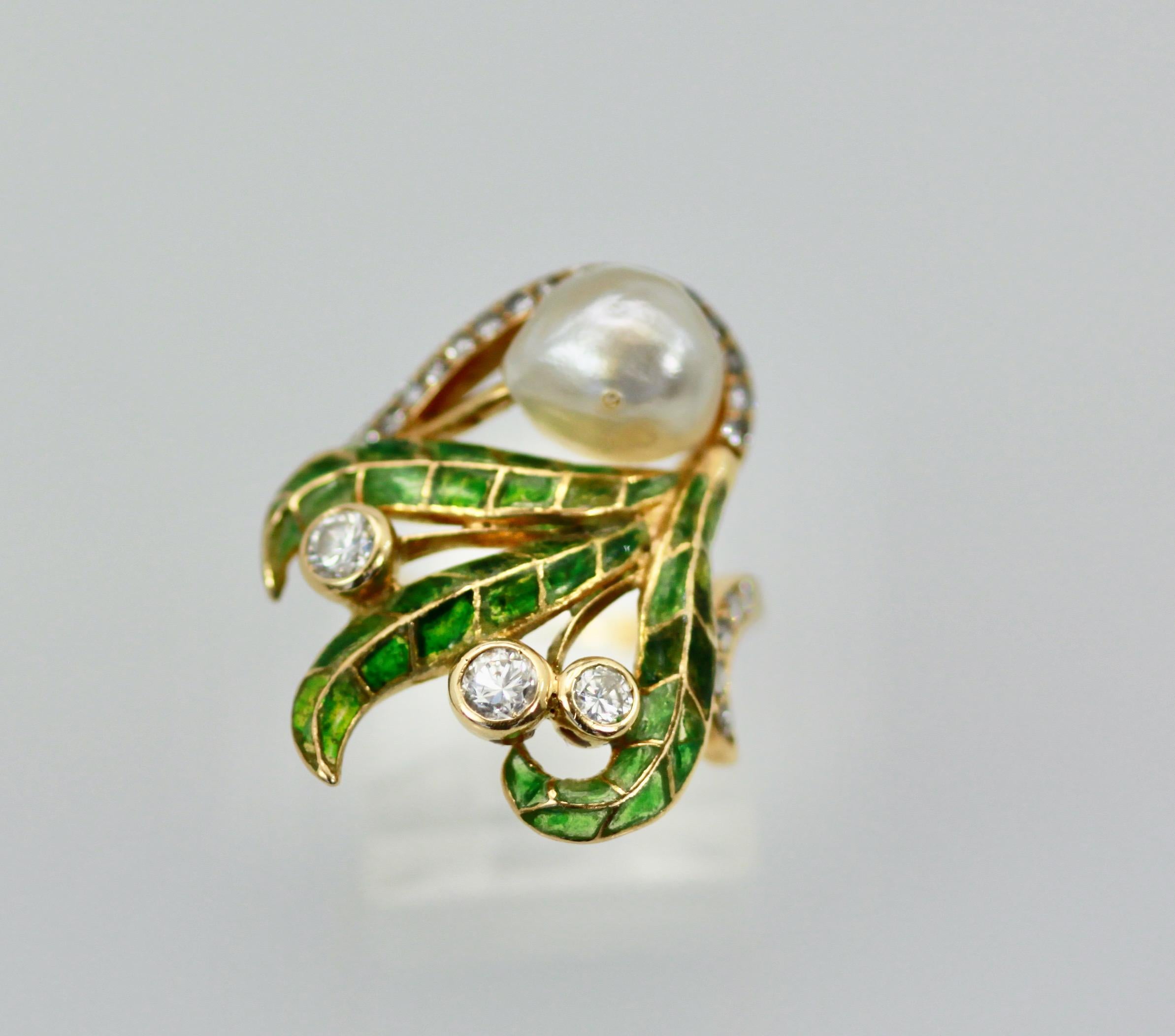 Plique a Jour Perlenring 14K 3