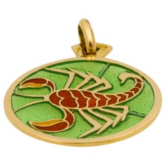 Vintage Plique-à-Jour Scorpio Stained Glass 18 Karat Yellow Gold Pendant