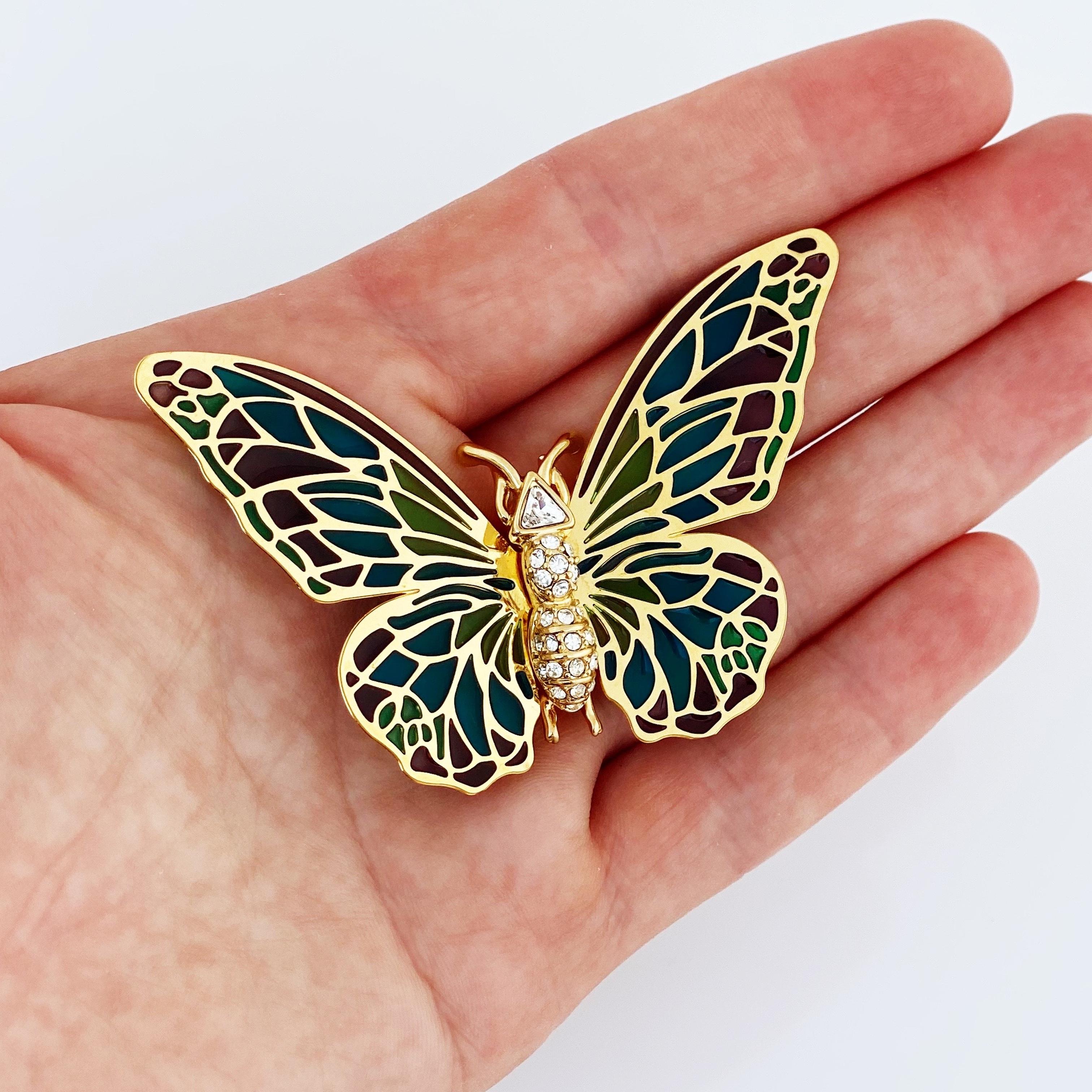 Modern Plique-à-Jour Stained Glass Butterfly Figural Brooch By Nolan Miller, 1980s For Sale