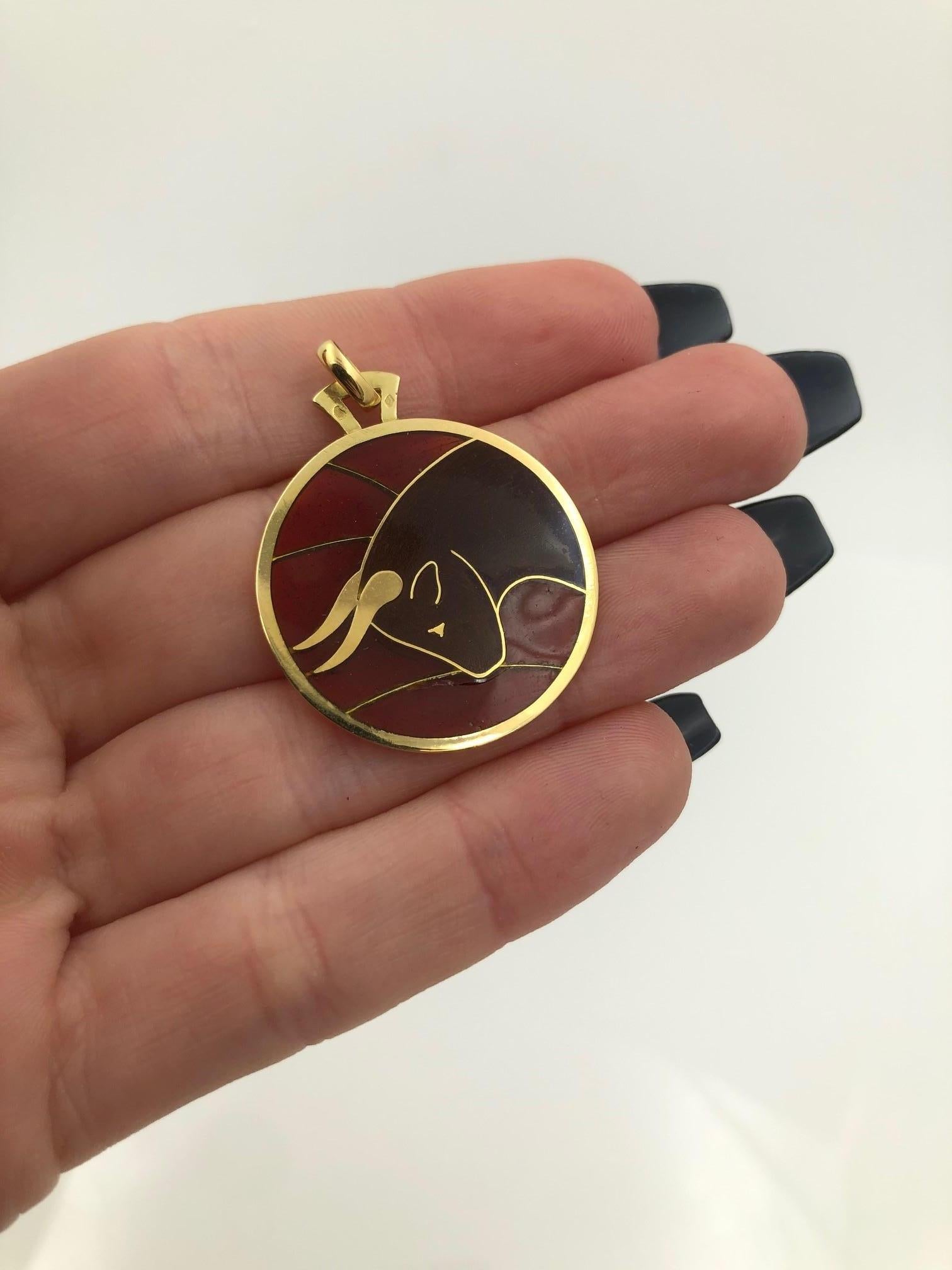 Plique a Jour Taurus 18 Karat Yellow Gold Glass Enamel Pendant 2