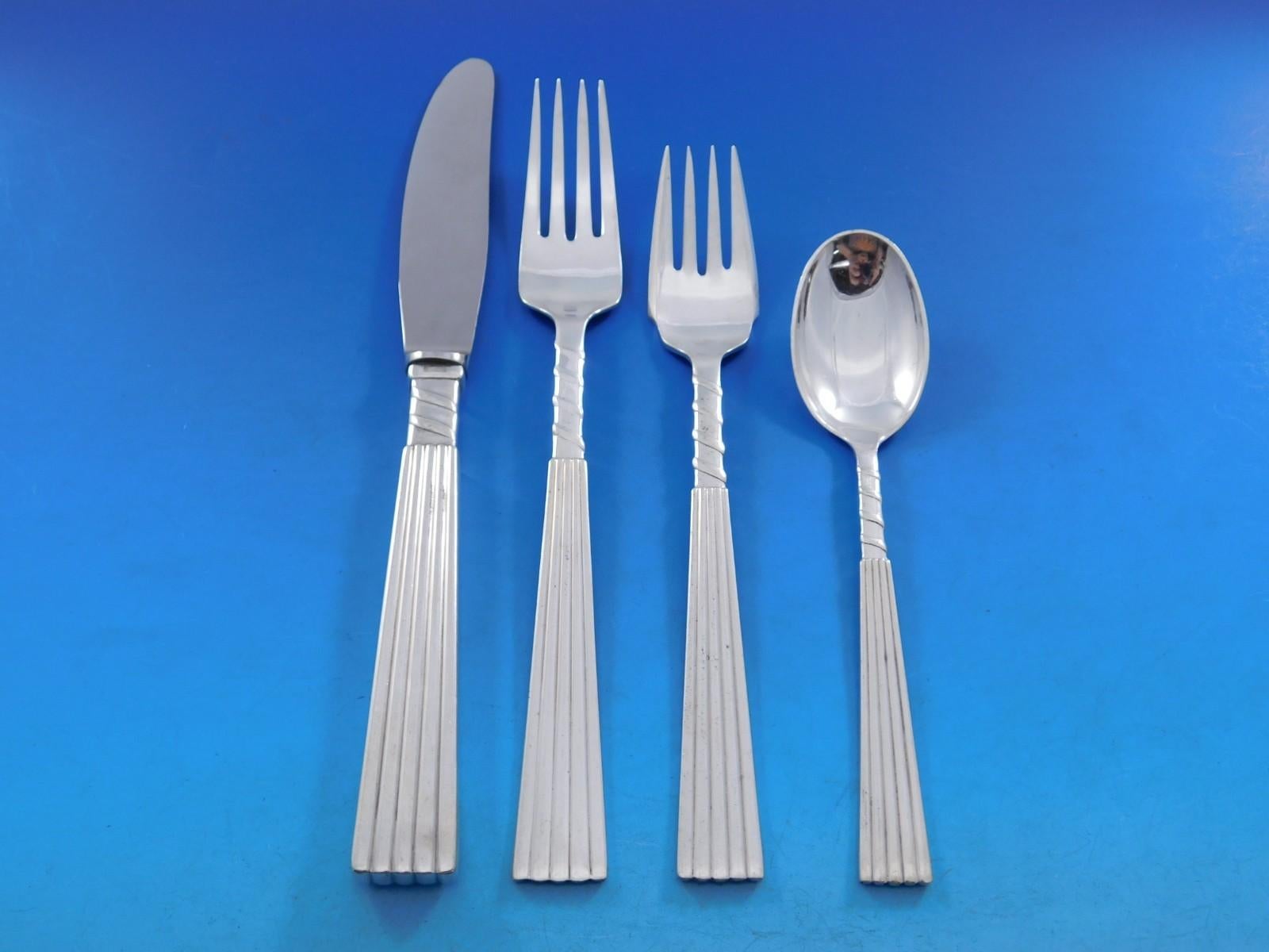 Plisse Pleated by E. Dragsted Danish Sterling Silver Flatware Set Service 40 pcs For Sale 1
