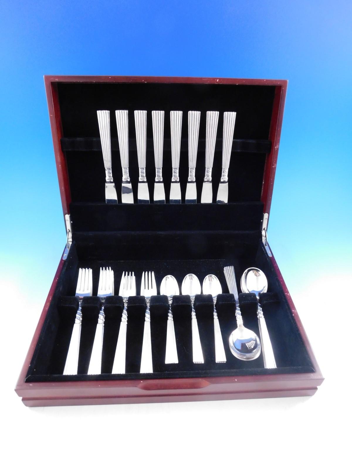 Plisse Pleated by E. Dragsted Danish Sterling Silver Flatware Set Service 40 pcs For Sale 2