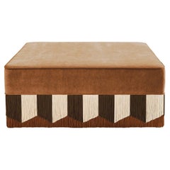 Plissé Square Cognac and Brown Velvet Pouf by Lorenza Bozzoli Couture