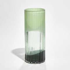 Plissé Vase in Celadon & Dark Green, a Handblown Glass Vase by Lena Bergström