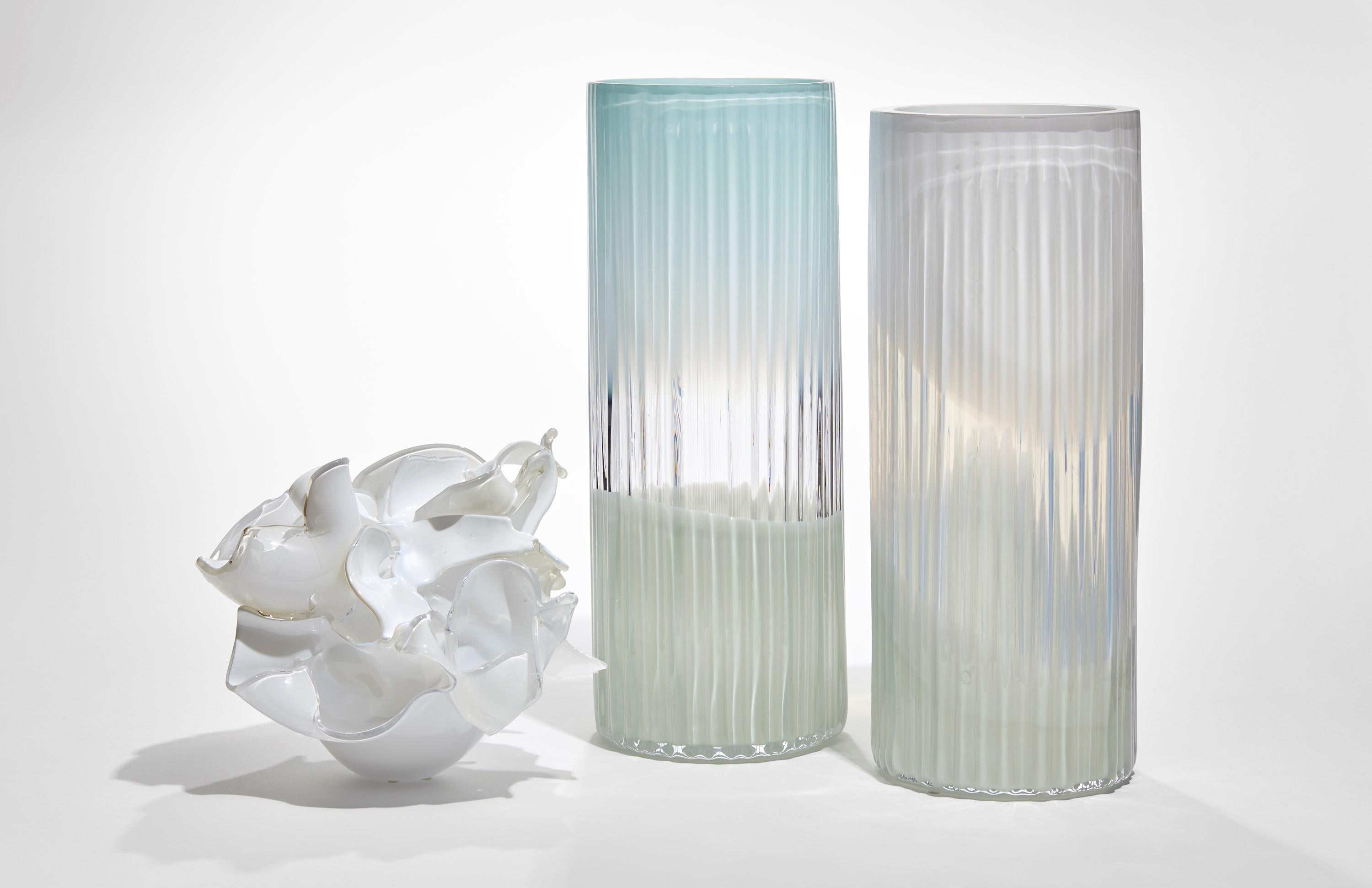 Hand-Crafted Plissé vase in Turquoise & Celadon, a glass vase by Lena Bergström For Sale