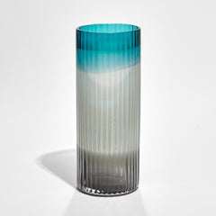 Plissé Vase in Turquoise, Light Blue & Black, a Glass Vase by Lena Bergström
