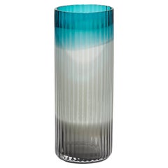 Plissé Vase in Turquoise, Light Blue & Black, a Glass Vase by Lena Bergström