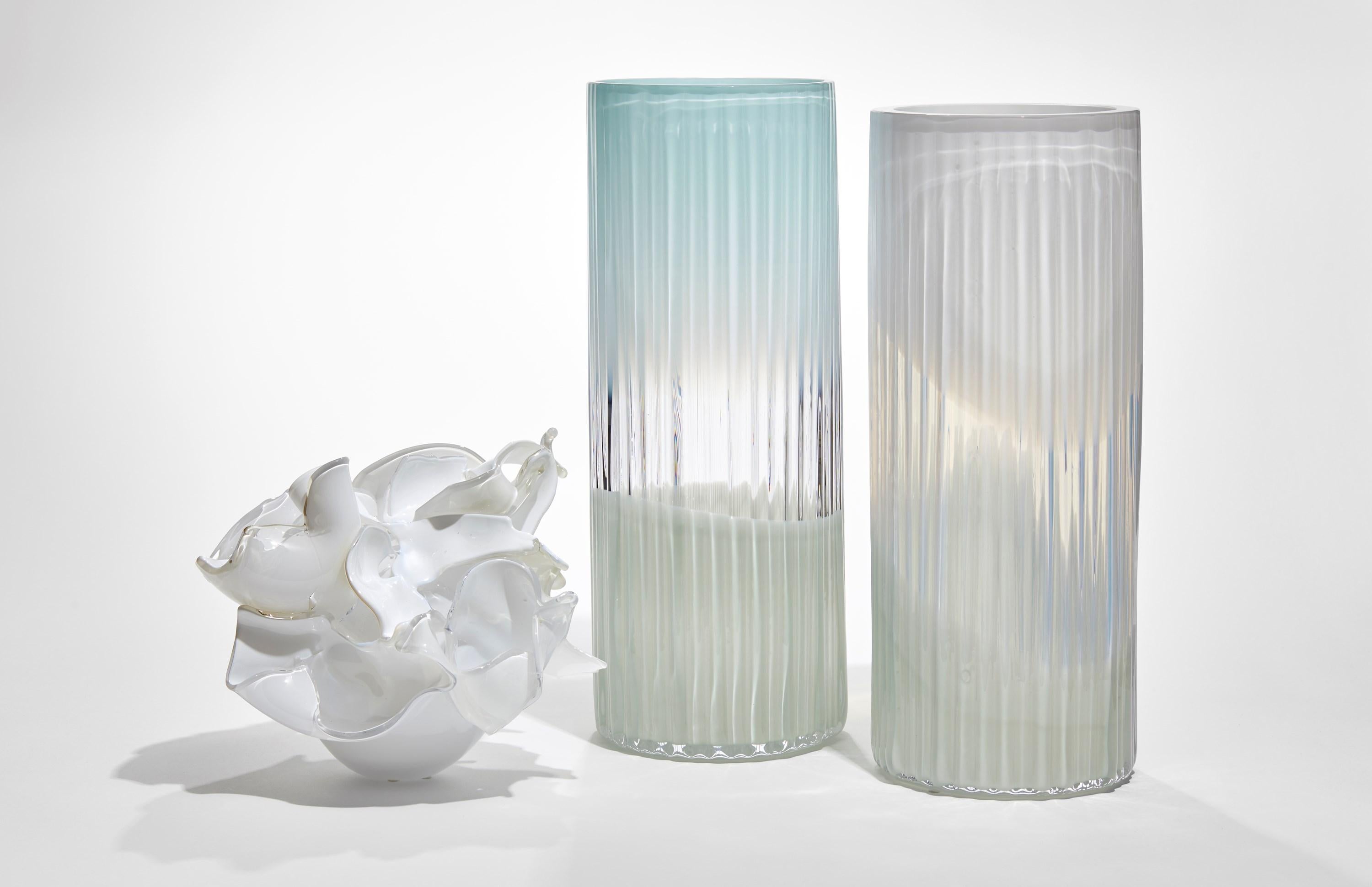 Hand-Crafted Plissé vase in White & Celadon, a glass vase by Lena Bergström For Sale