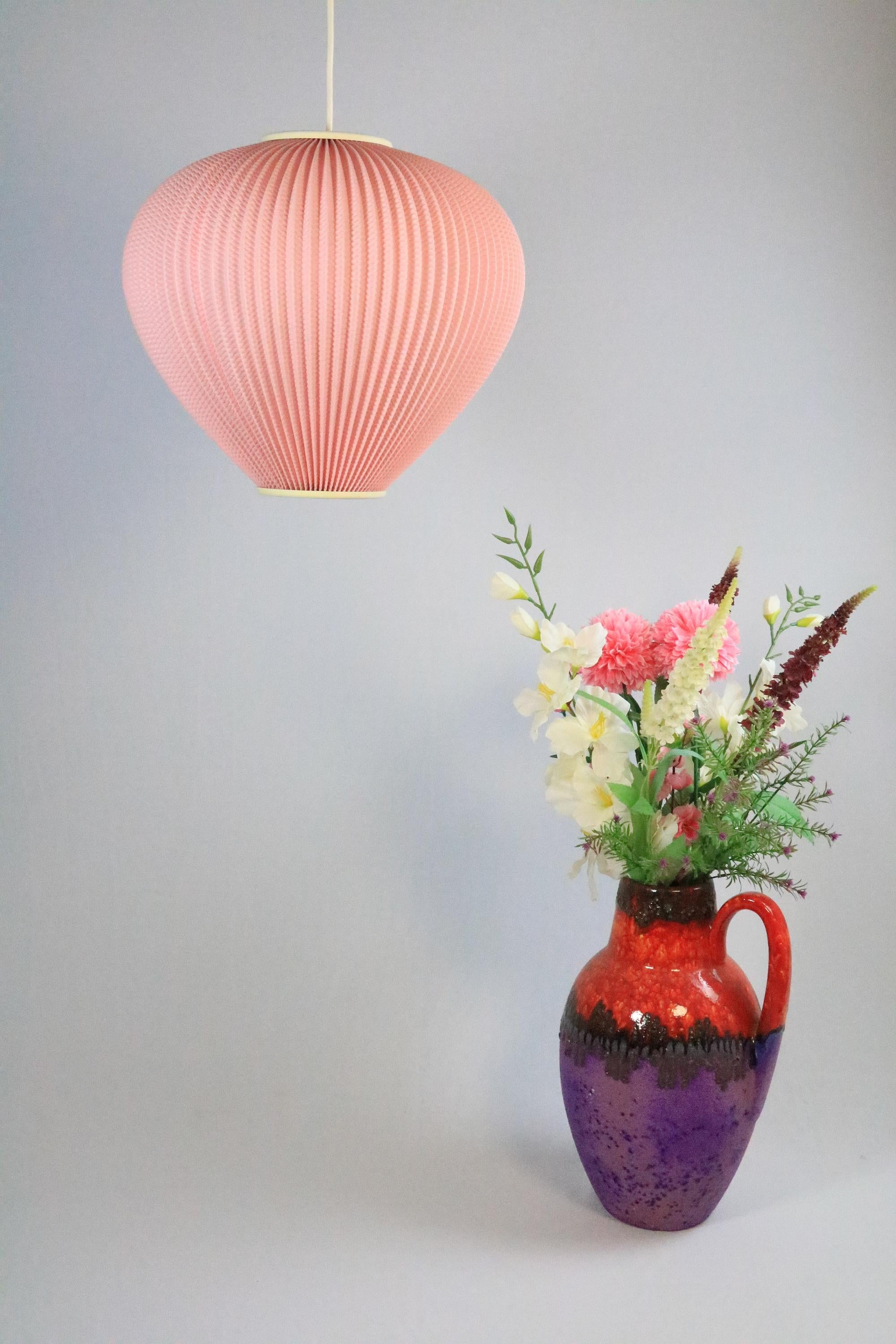 Plastic Plissee Pink Pendant Lamp, 1950s, 1960s