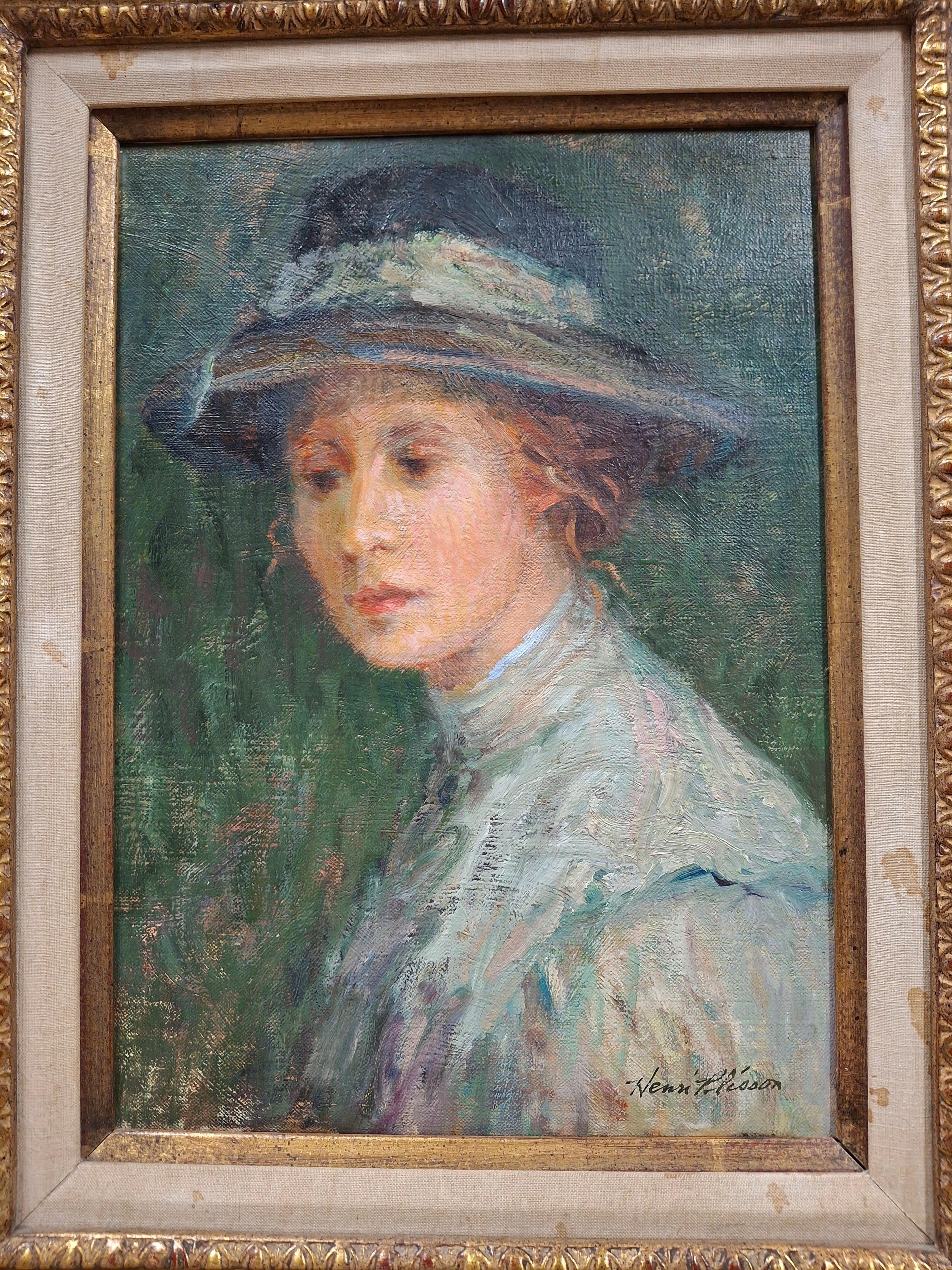 Lady in Blue, Original-Porträtgemälde von Henri Plisson im Angebot 1