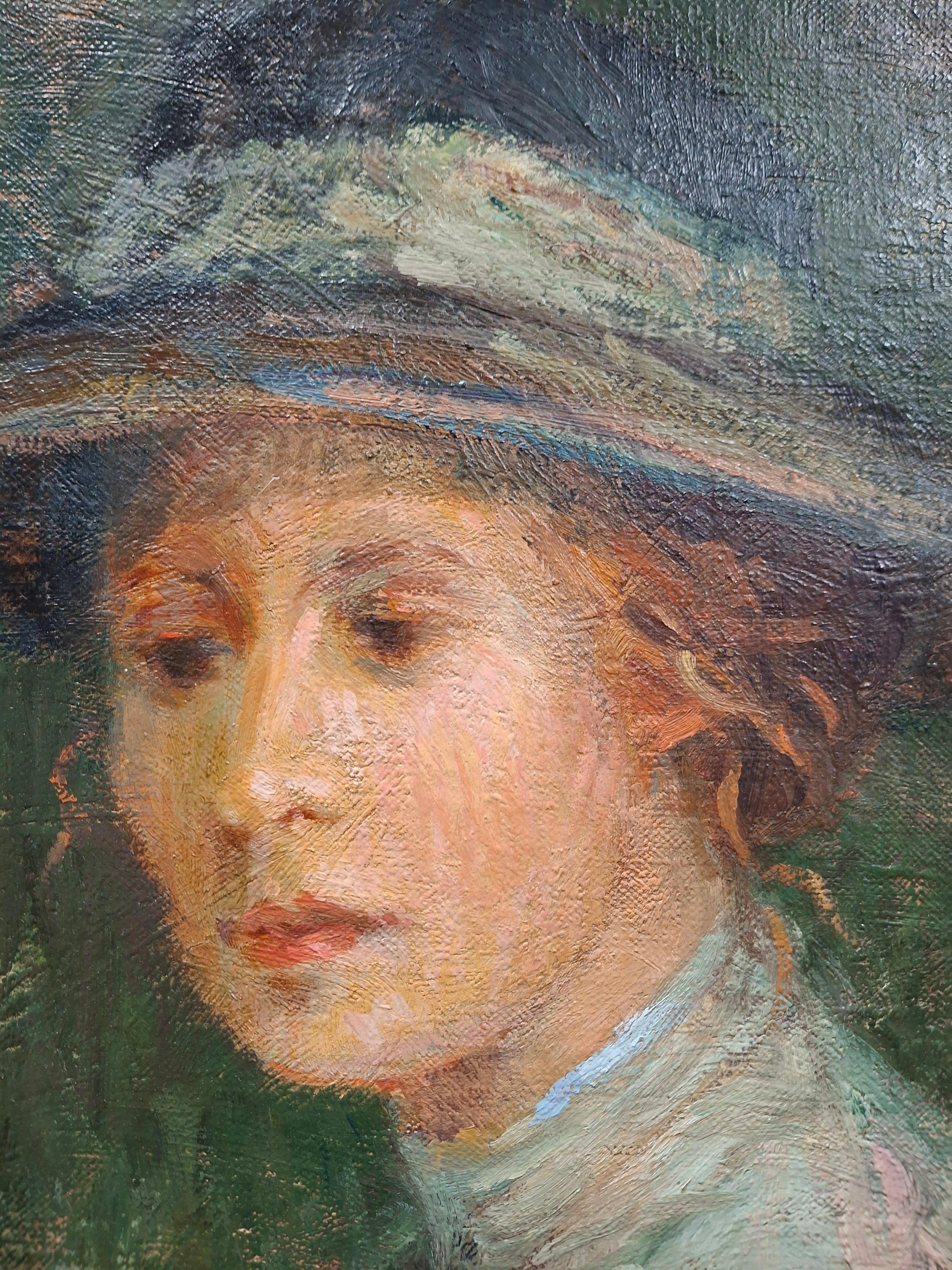 Lady in Blue, Original-Porträtgemälde von Henri Plisson im Angebot 3