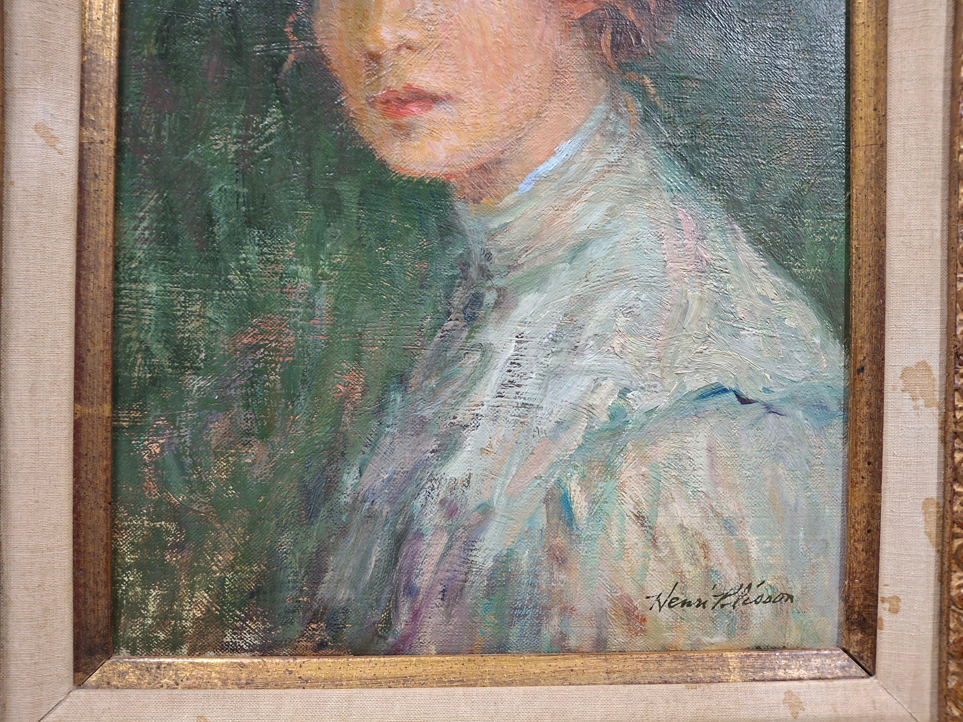 Lady in Blue, Original-Porträtgemälde von Henri Plisson im Angebot 5