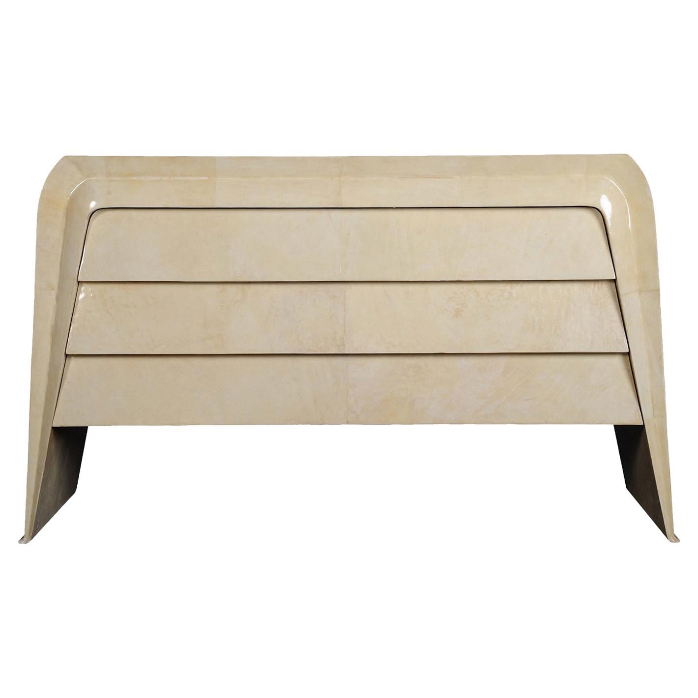 Custom Parchment Dresser with Walnut Wood Frame For Sale at 1stDibs