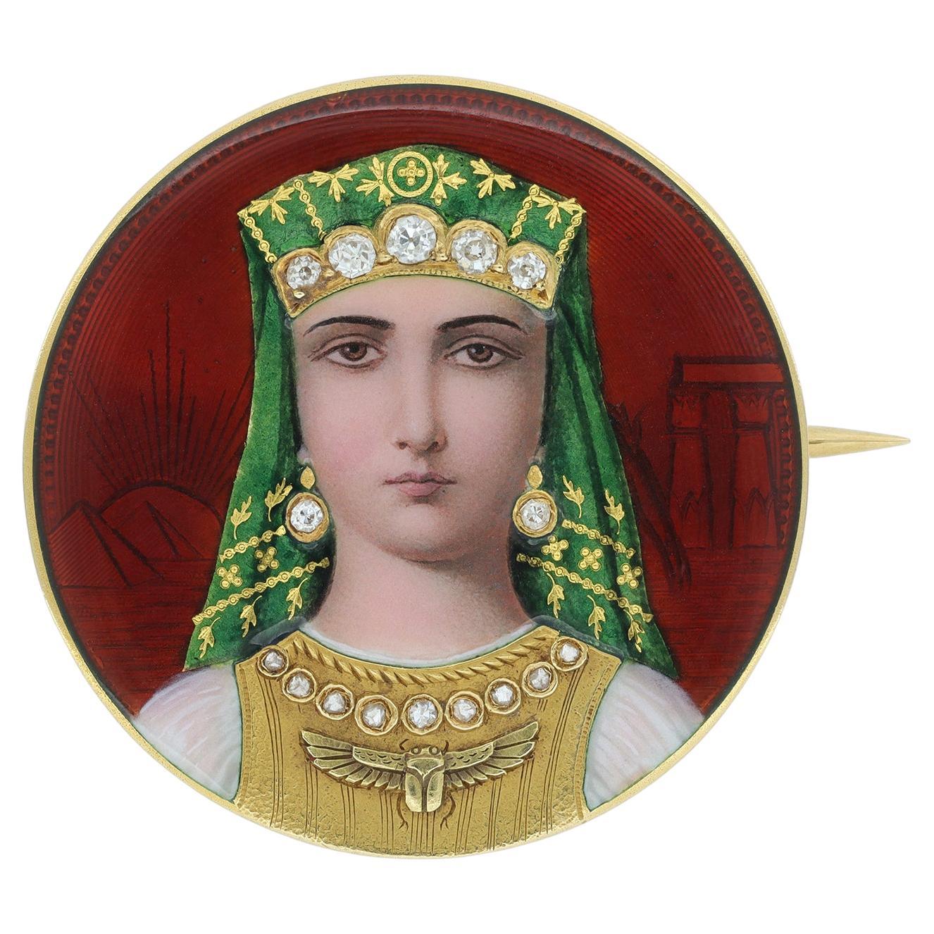 Plojoux diamond enamel portrait pendant/brooch, Swiss, circa 1915.