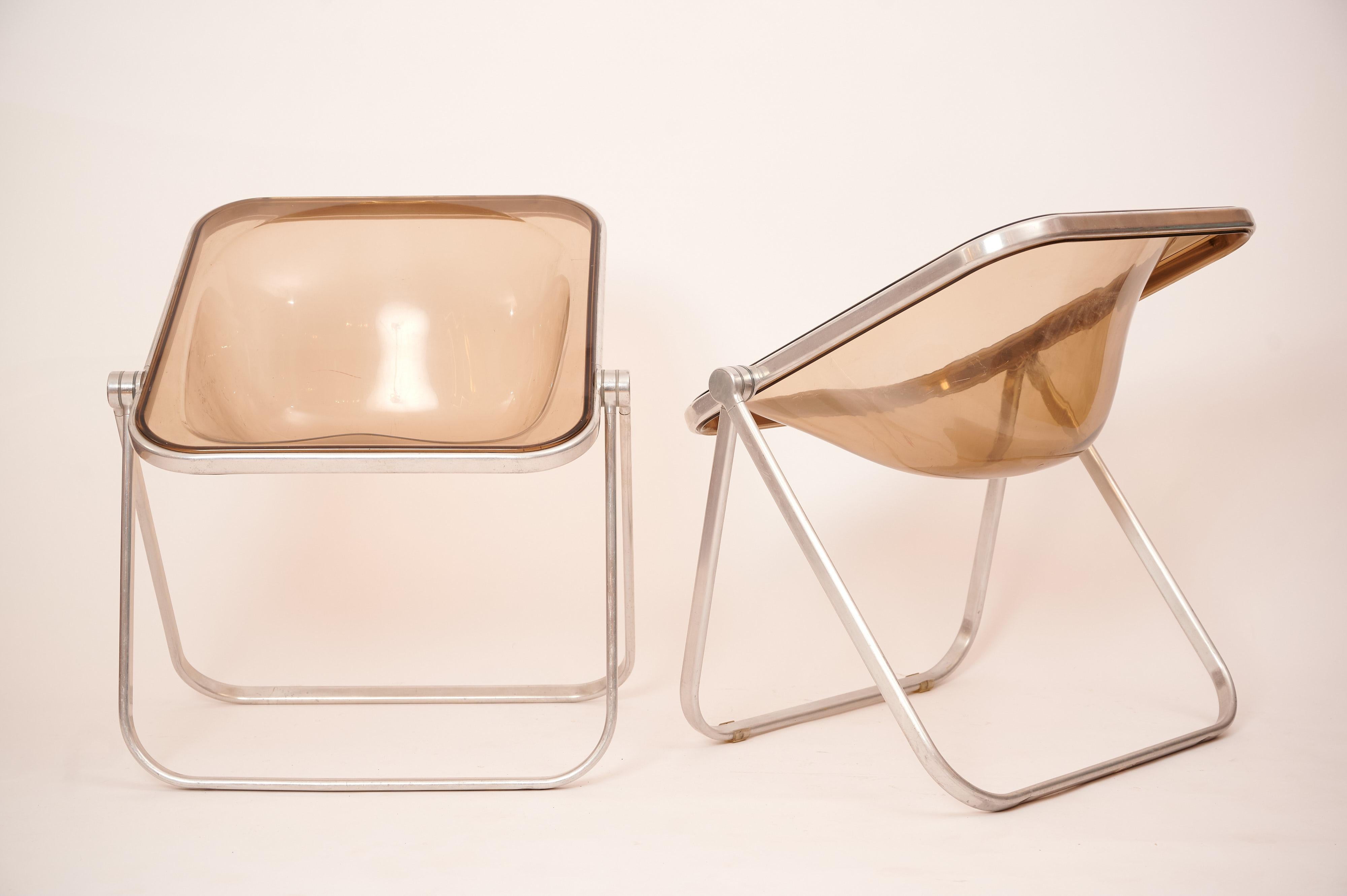 Italian Plona Chairs in Beige Smoked Lucite