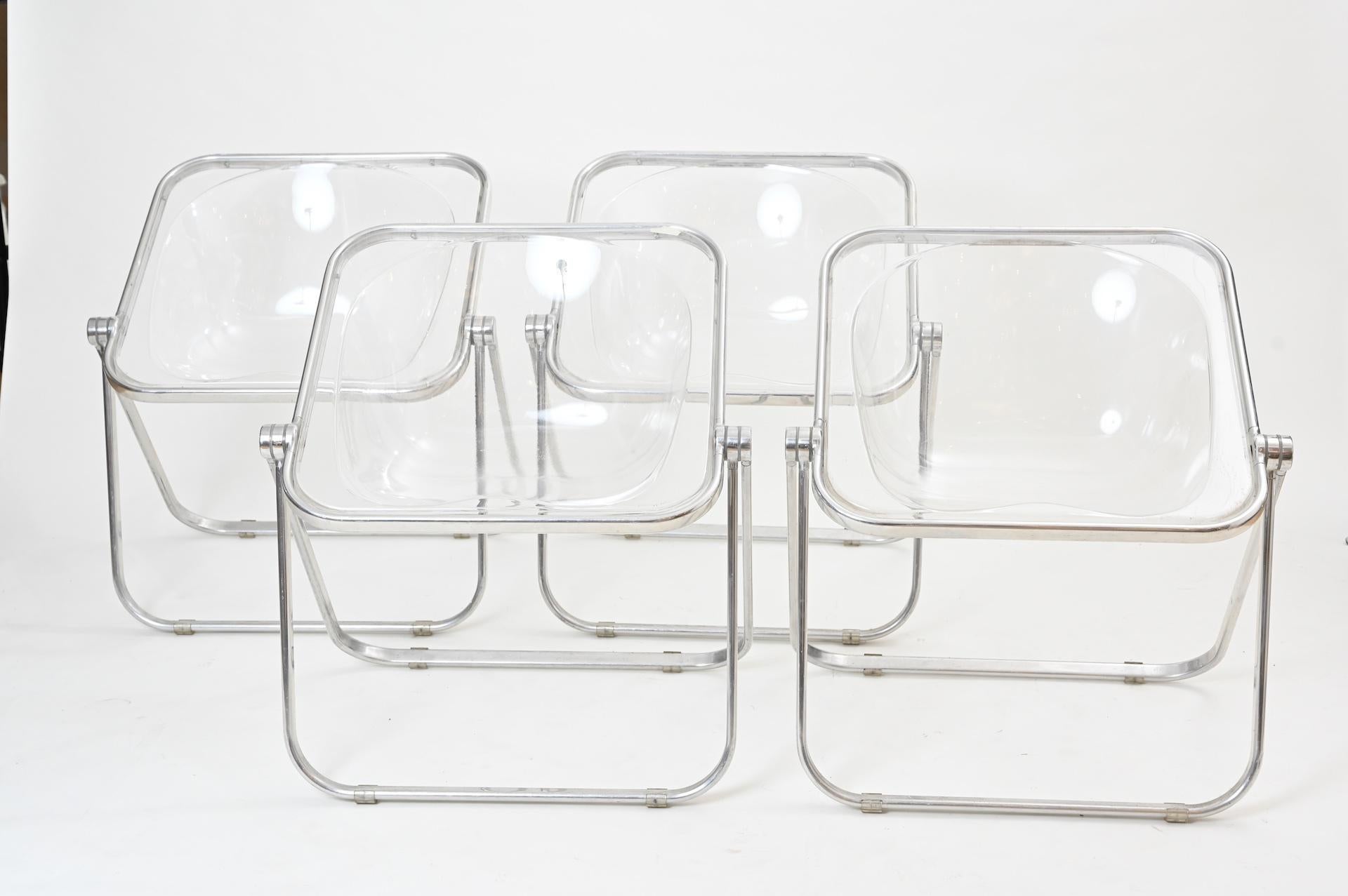 Mid-Century Modern Plona Folding Chairs in Clear Lucite by Castelli, circa 1970
