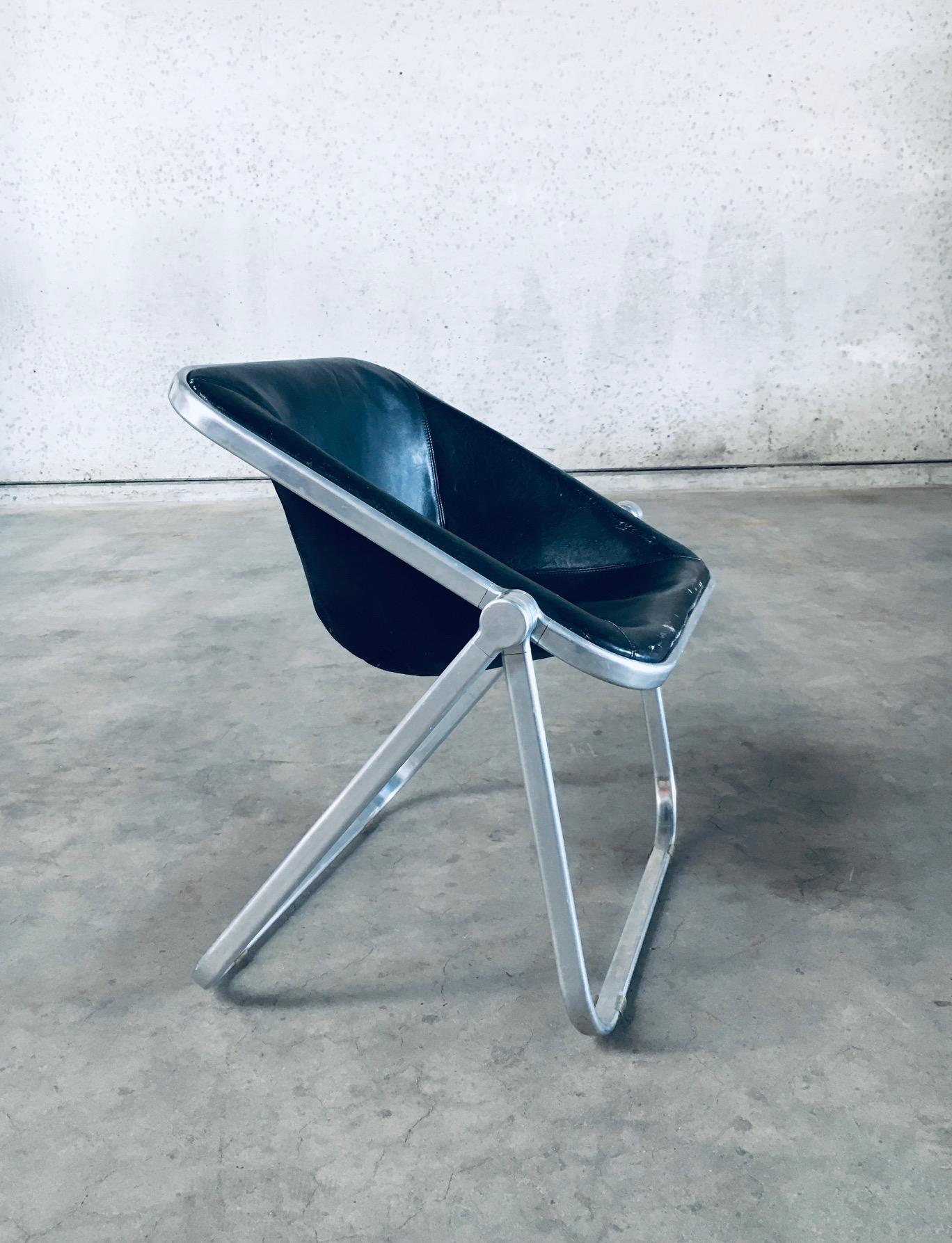 Aluminum PLONA Leather Side Chair by Giancarlo Piretti for Castelli, 1970's Italy For Sale