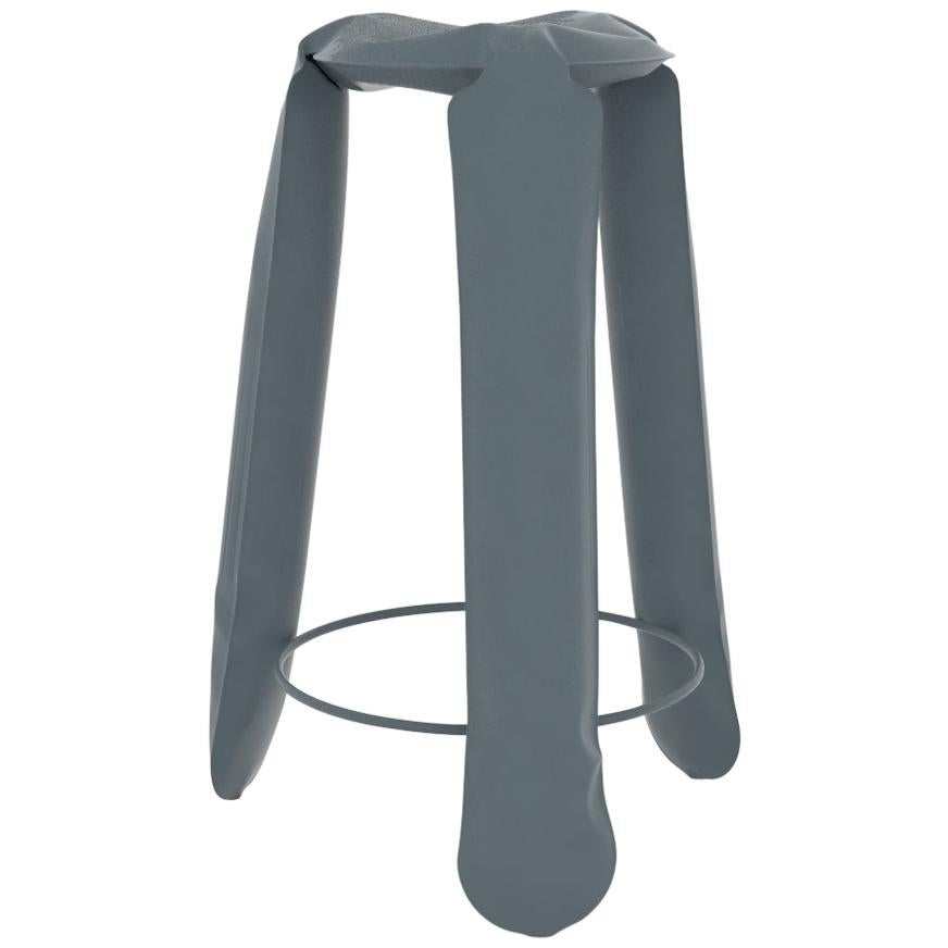 Plopp Bar Stool in Blue Grey Steel by Zieta