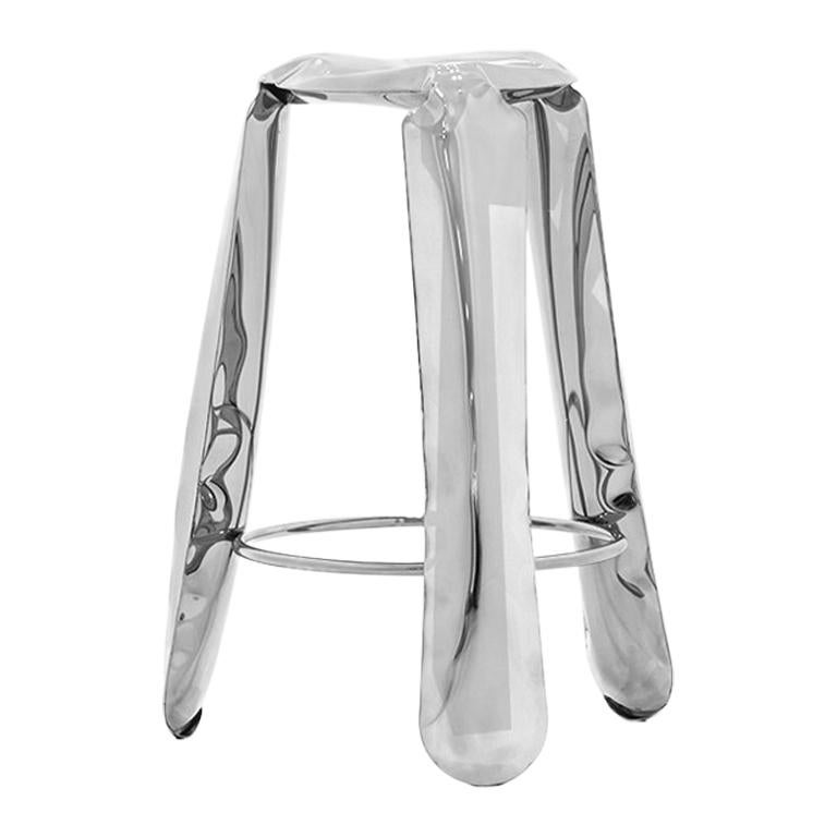 Plopp Bar Stool in Polished Stainless Steel by Zieta For Sale