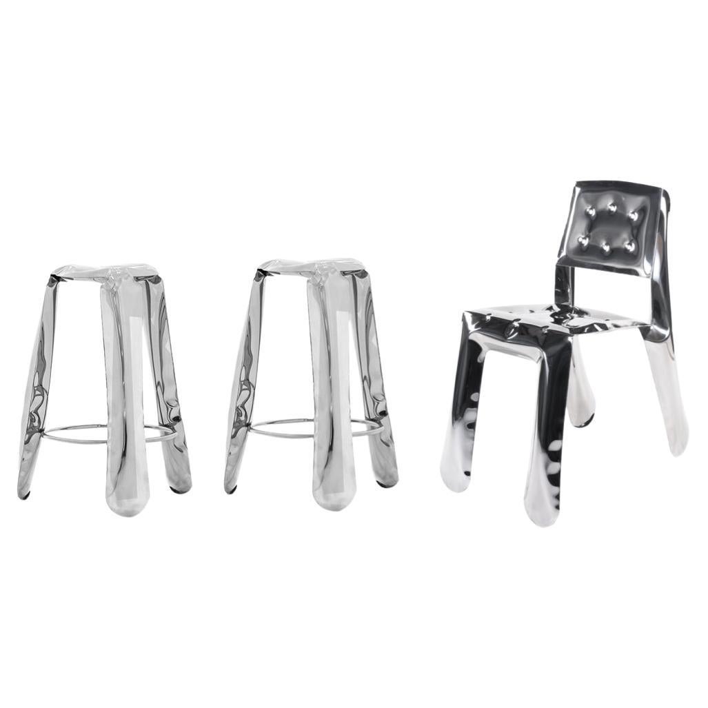 Plopp Bar Stool x2 + Chippensteel 0.5 Chair by Zieta For Sale