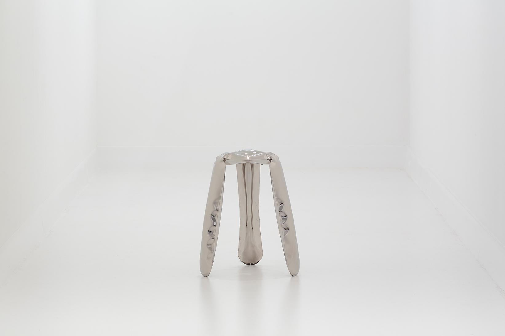Plopp stool is an icon and a bestseller of Zieta Prozessdesign. The unique, toy-looking and playful shape of Plopp is an effect of an innovative forming method, FIDU. FIDU technology means that two ultra-thin steel sheets are welded together around