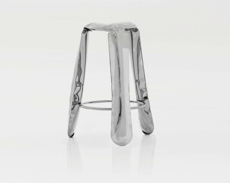 Industrial Plopp Stool 'Bar Size' by Zieta Prozessdesign, Stainless Steel ‘Inox’ For Sale