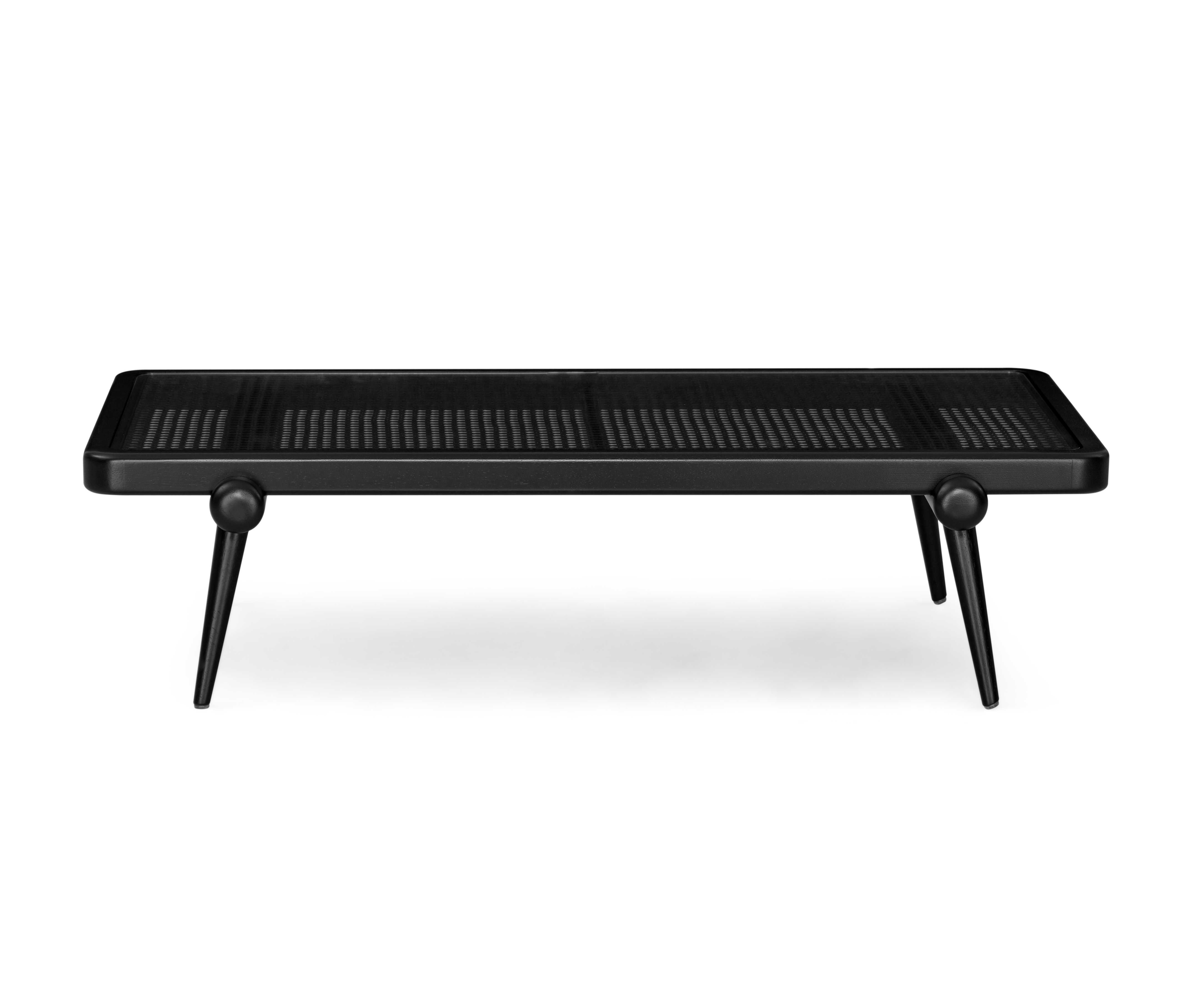 Tessuto a mano Tavolino da caffè personalizzabile con Wood Wood nero e piano a canne da 47 pollici - Collection'S in vendita