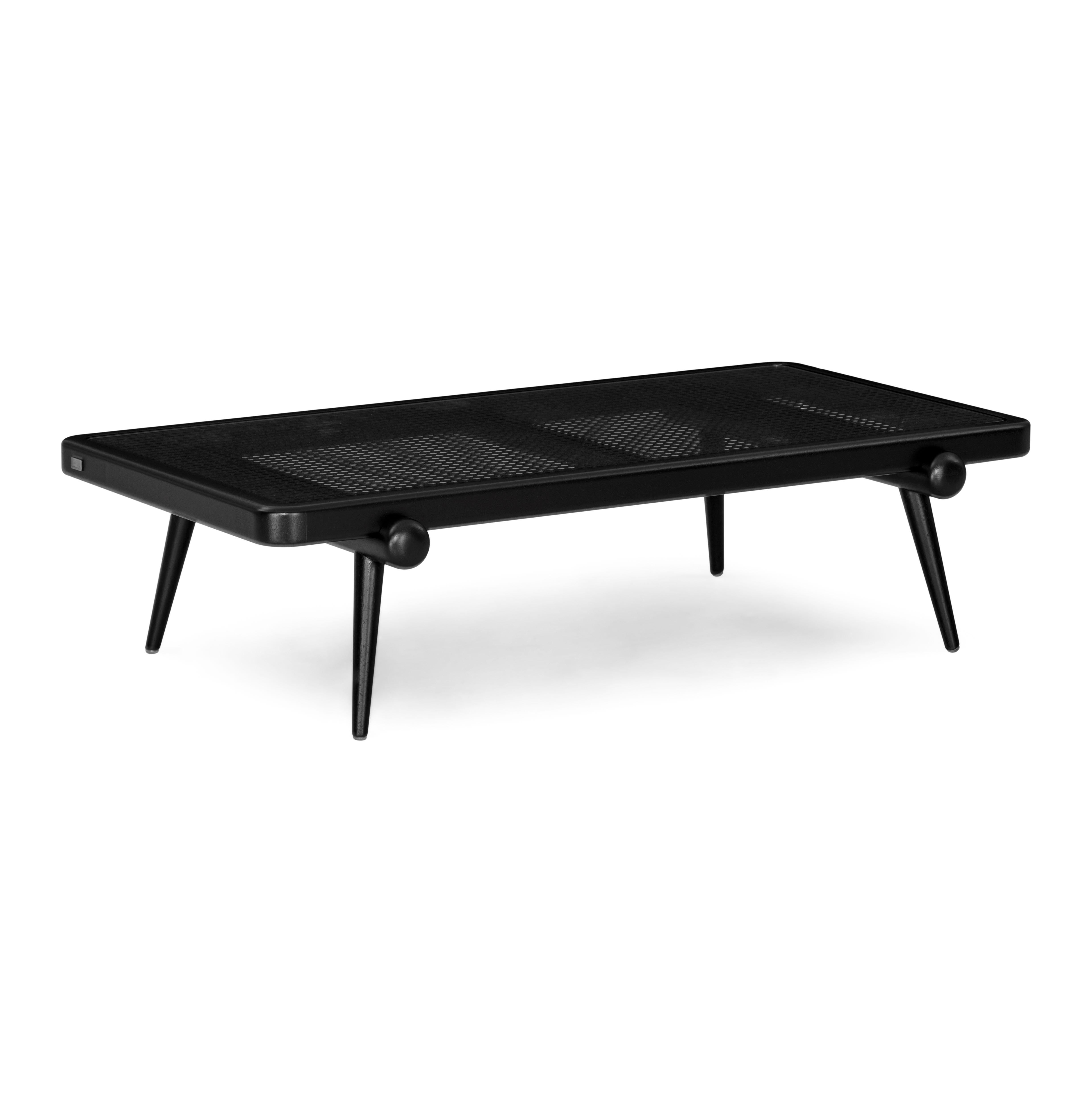 XXI secolo e contemporaneo Tavolino da caffè personalizzabile con Wood Wood nero e piano a canne da 47 pollici - Collection'S in vendita