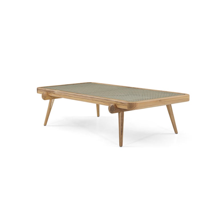 Plot Coffee Table in Teak with Cane bing Under a Tempered Glass Top