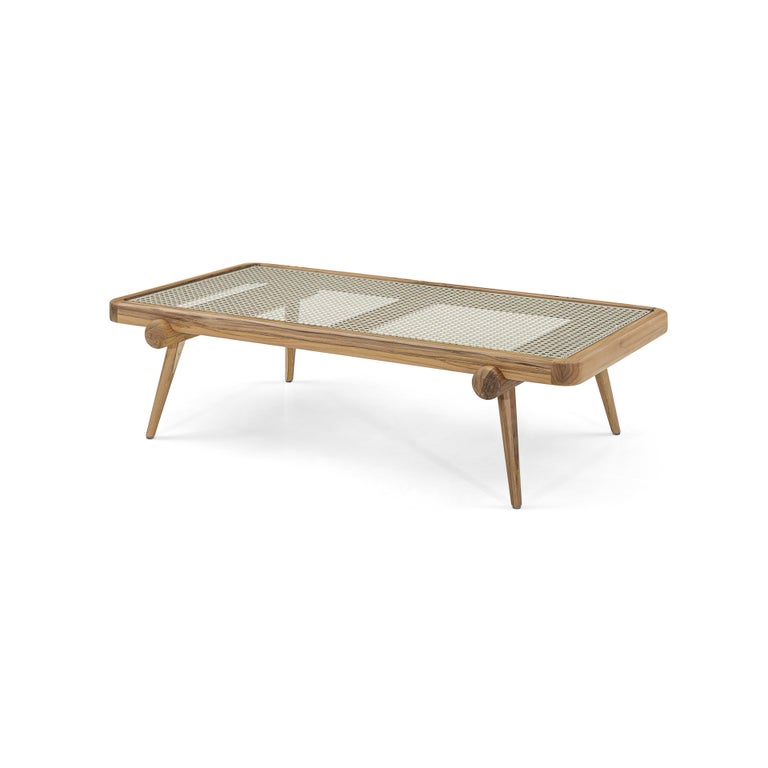 Plot Coffee Table in Teak with Cane bing Under a Tempered Glass Top