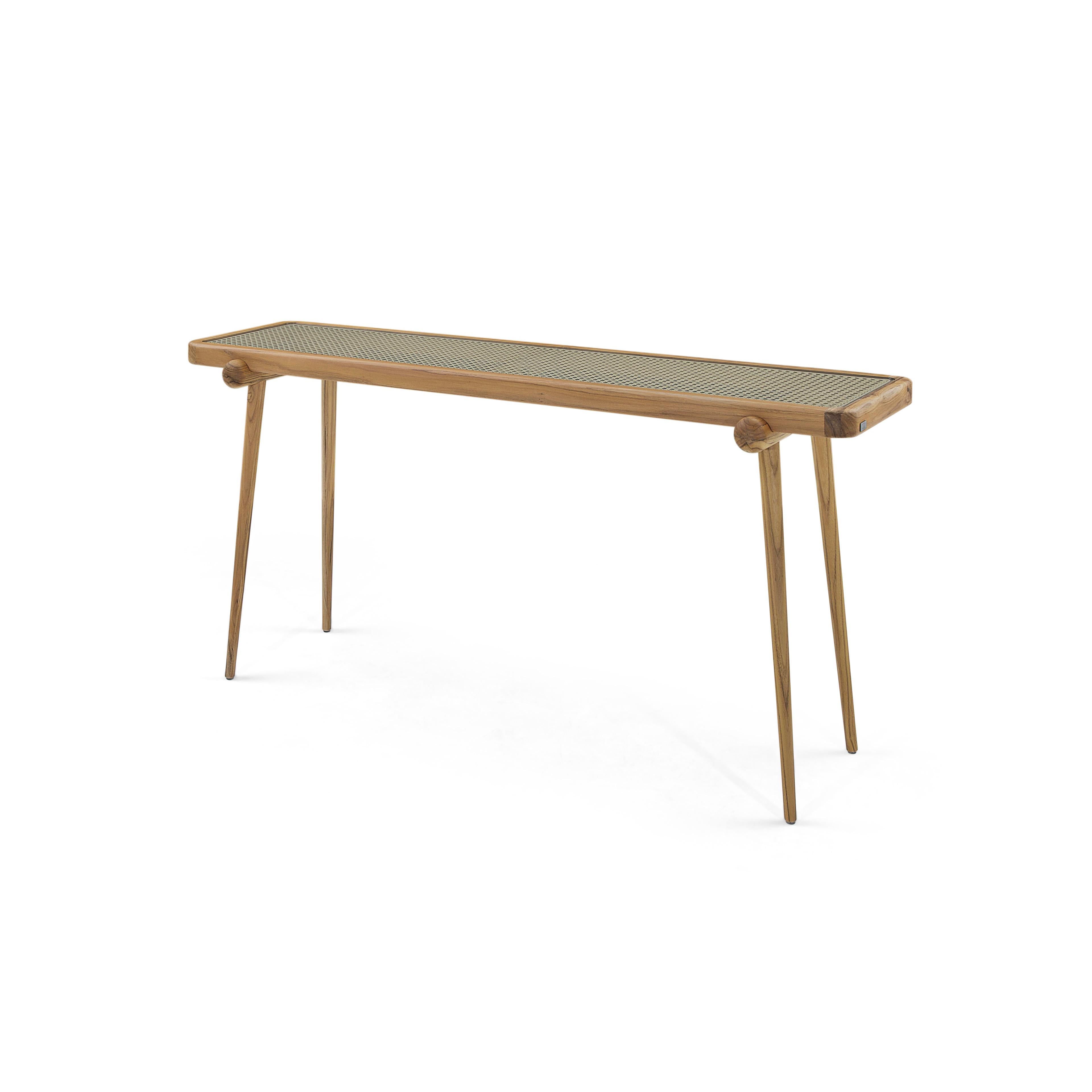 Brésilien Table console Plot finition en bois de teck avec rotin  en vente