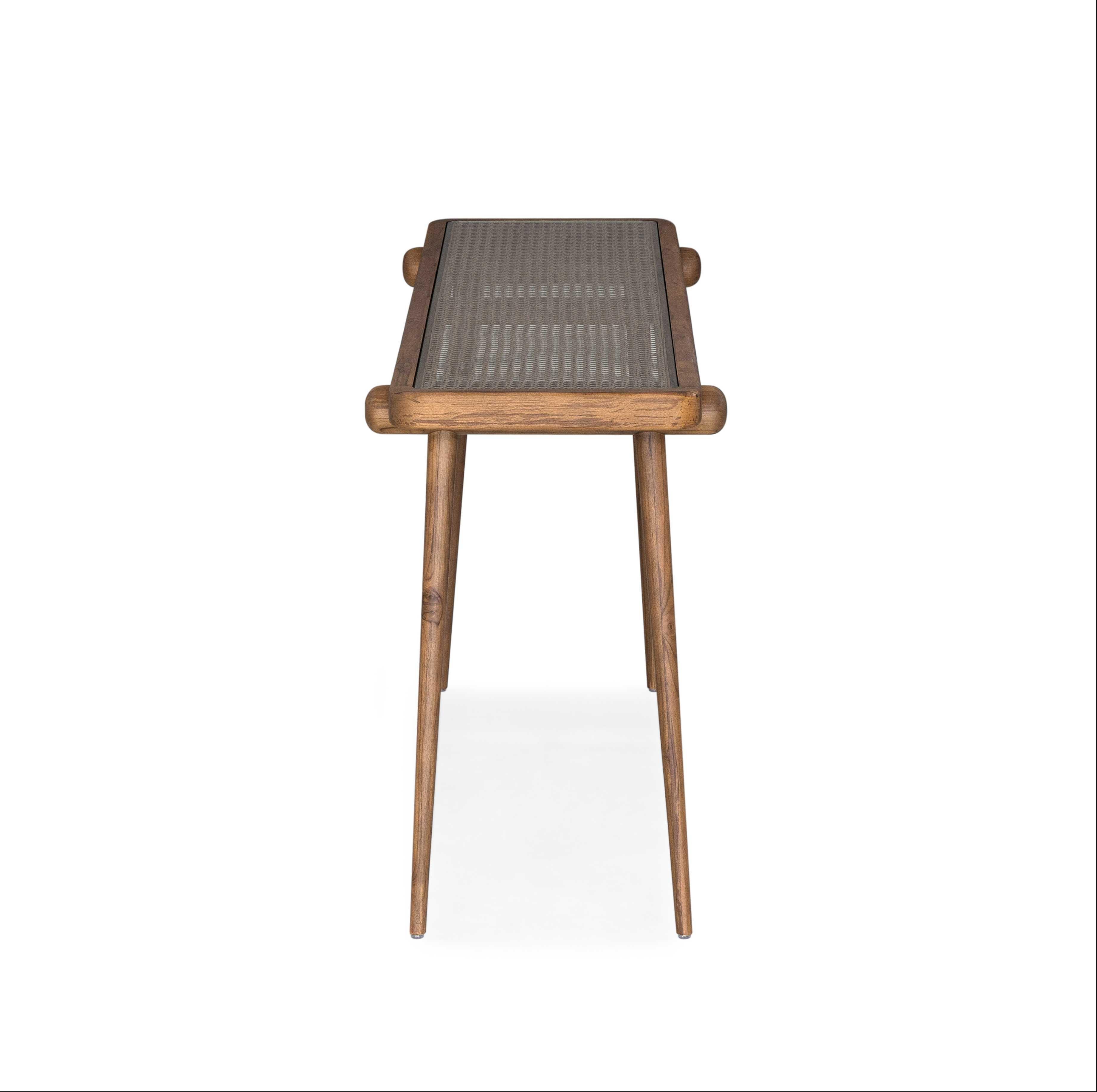 Brazilian Customizable Walnut Console Table with Cane and Glass Top - Plot Collection For Sale