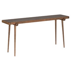 Table console personnalisable en noyer avec canne et plateau en verre - Collection Plot