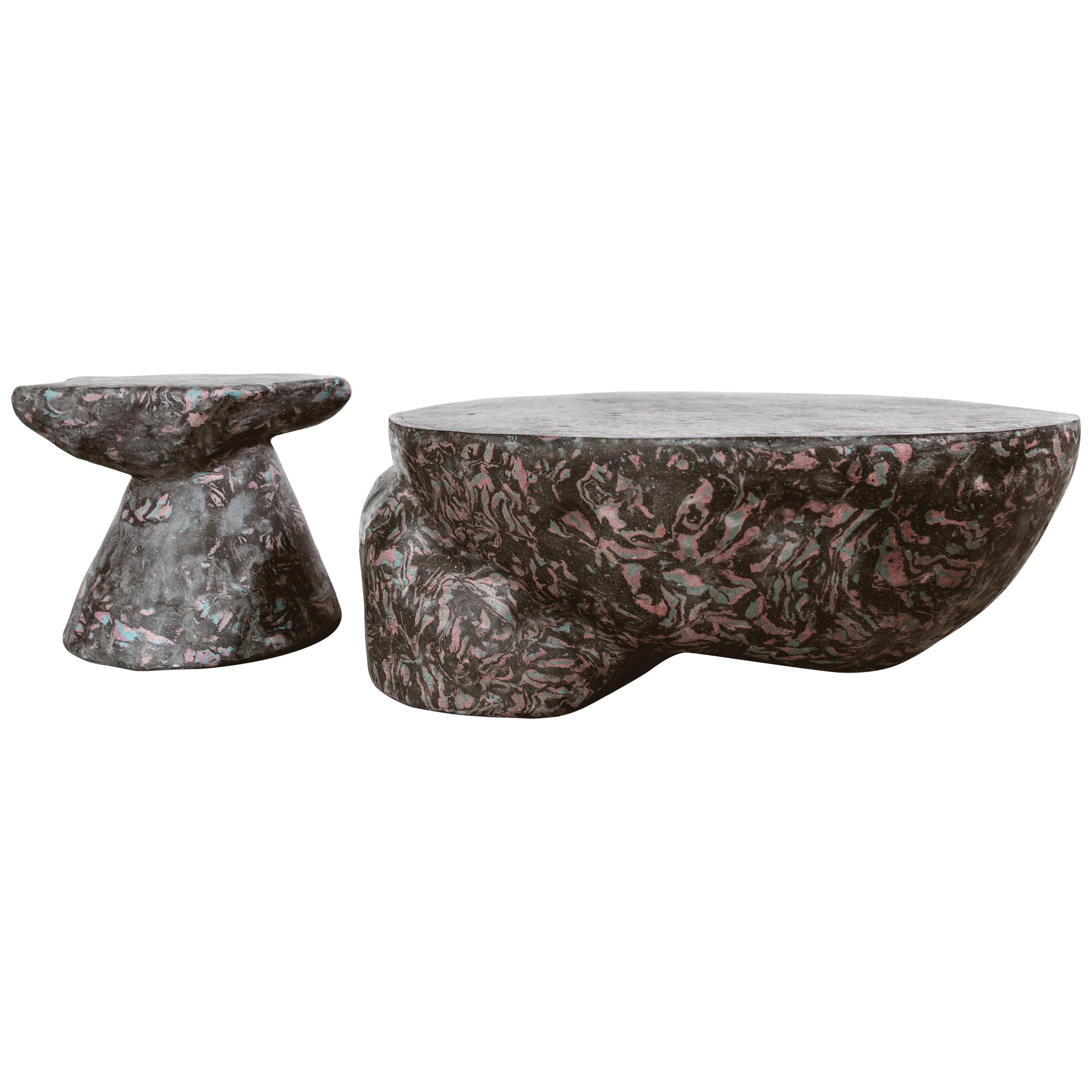 Plote and Prov Tables Set in Scagliola, Cement for Indoor or Outdoor by Mtharu im Angebot