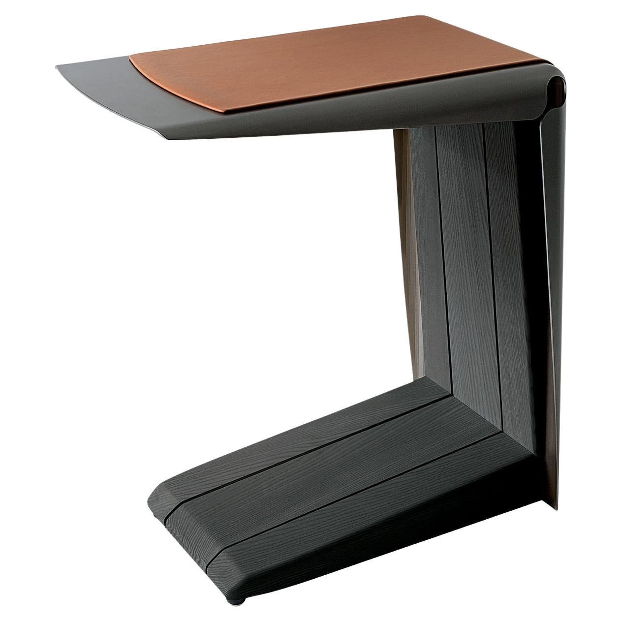 PLOTO Black Ash Wood and Metal Side Table