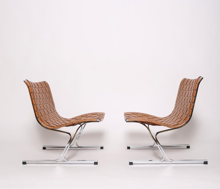 Woven Leather Lounge chairs by Ross Littell at 1stDibs