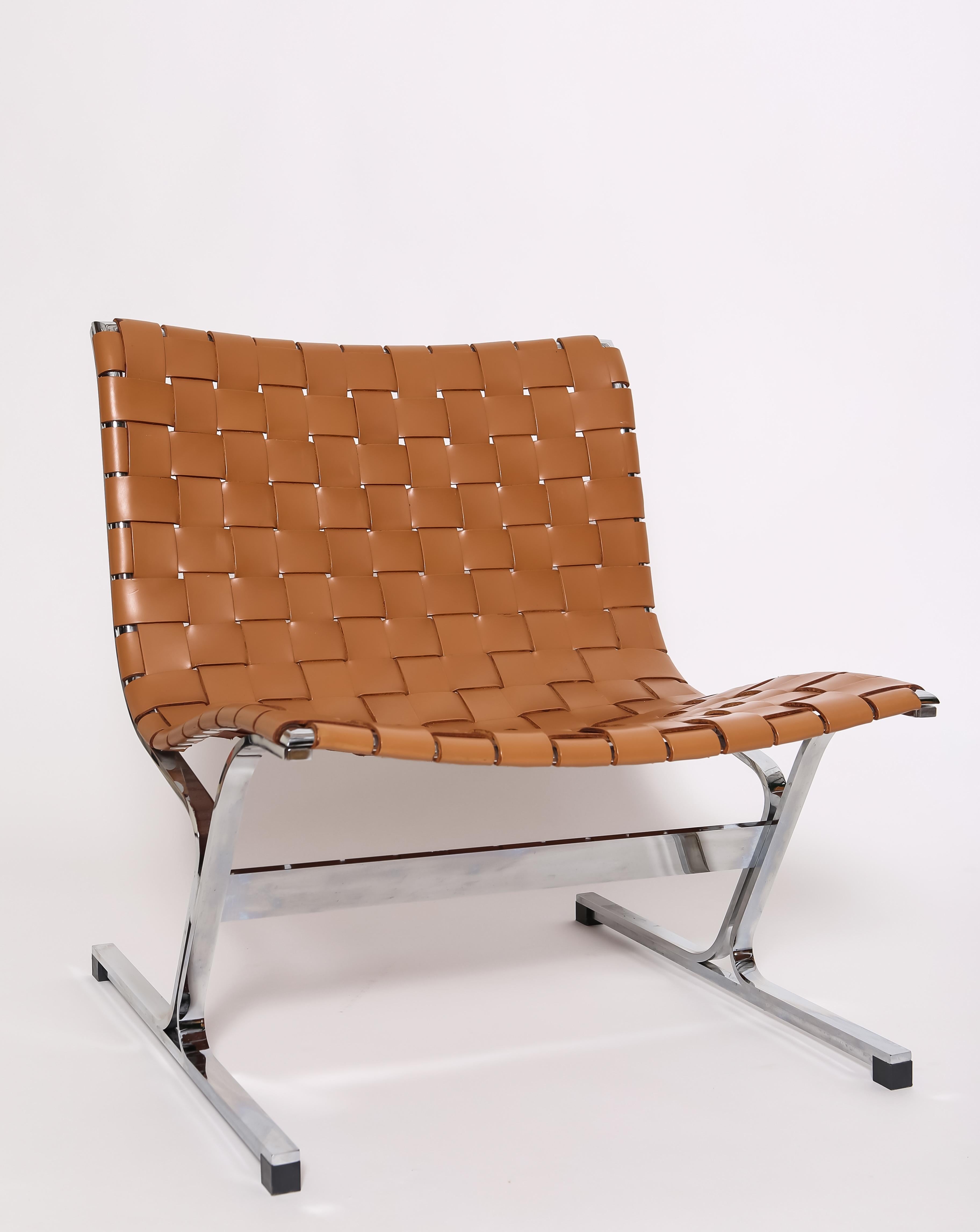 Italian Woven Leather Lounge chairs by Ross Littell
