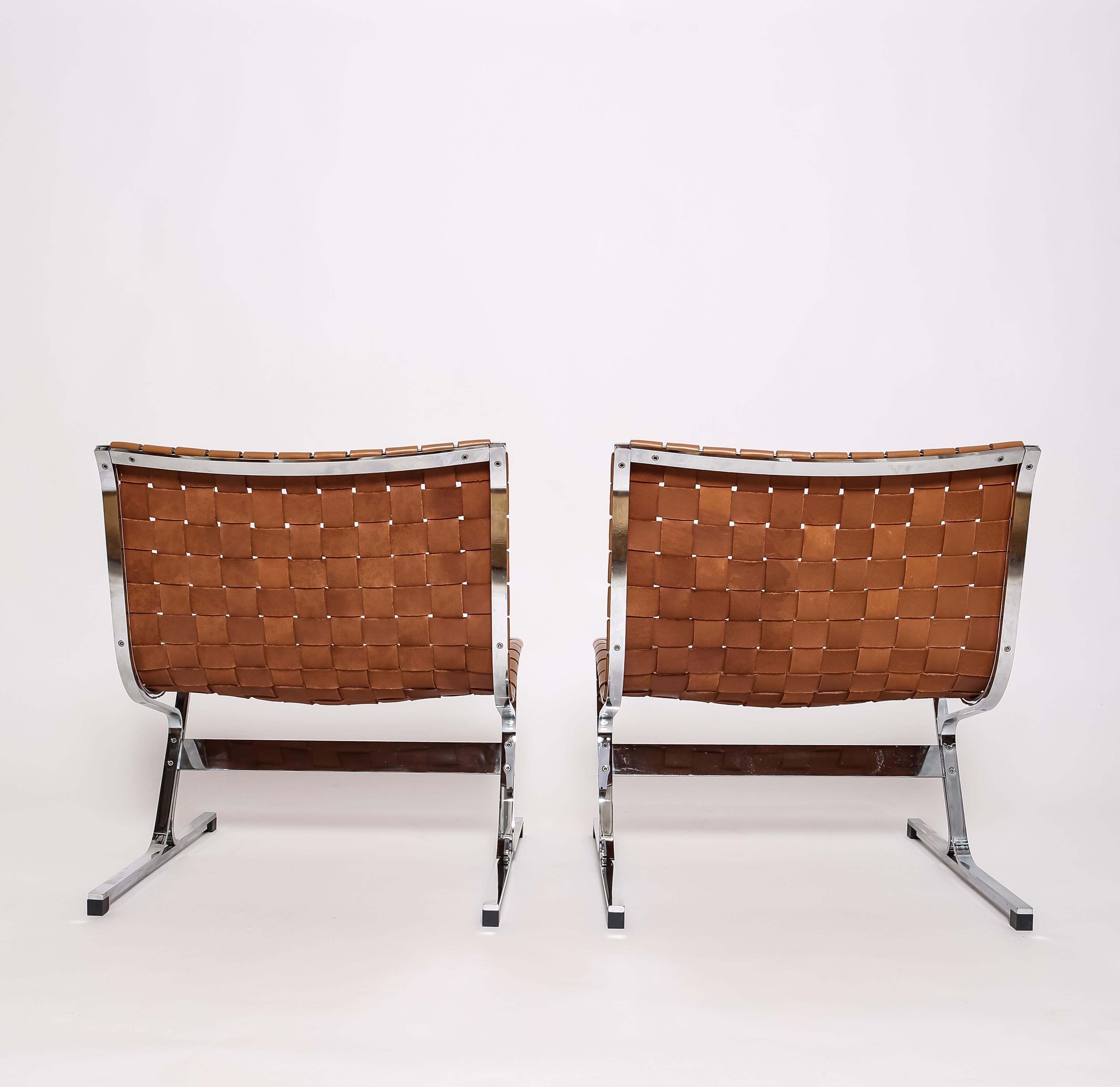 Polished Woven Leather Lounge chairs by Ross Littell