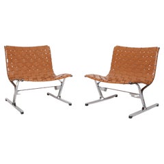 Woven Leather Lounge chairs by Ross Littell