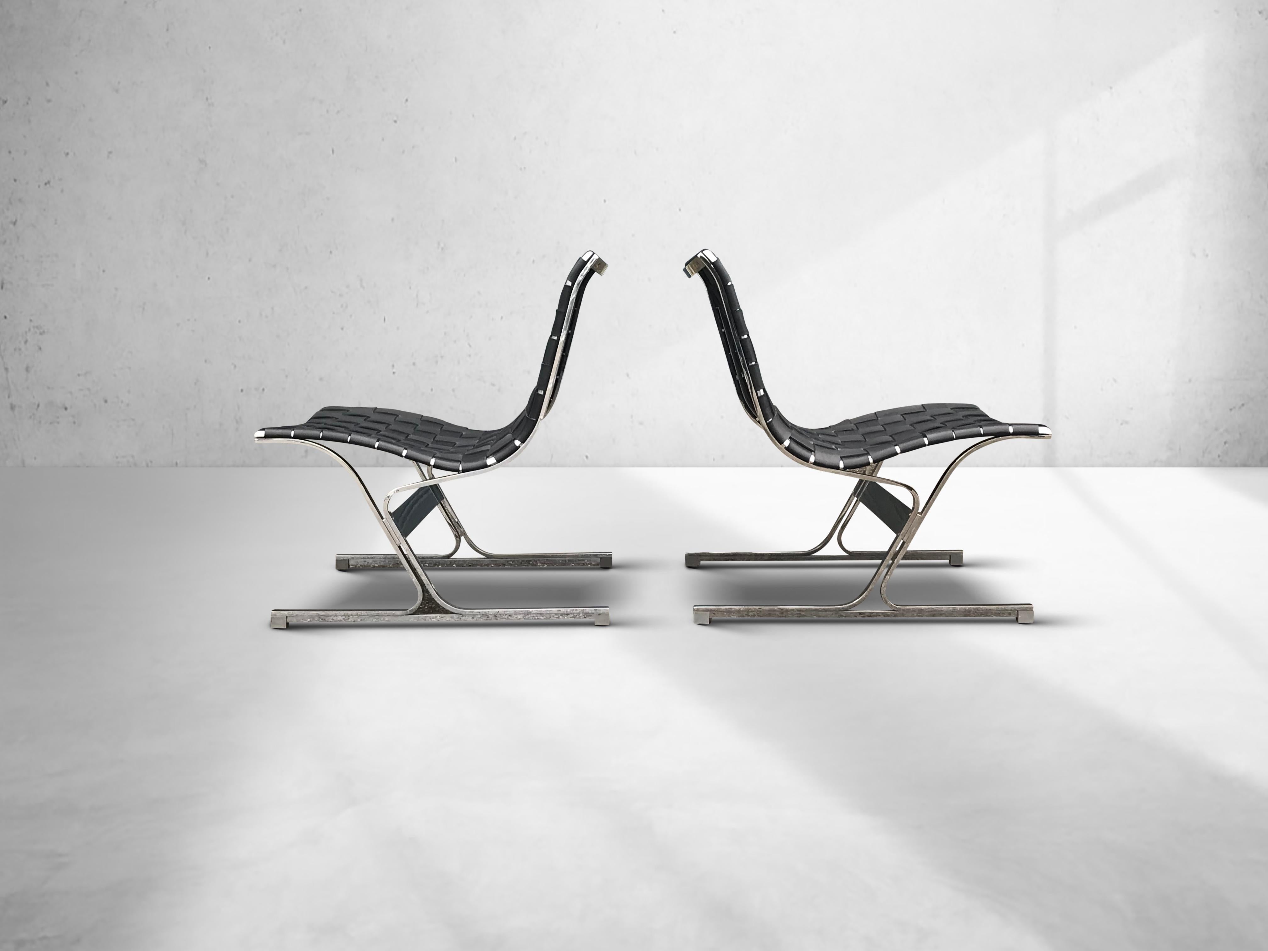 Steel PLR1 Luar lounge chair by Ross Littell for ICF De Padova Italy 1960s, set of 2 For Sale