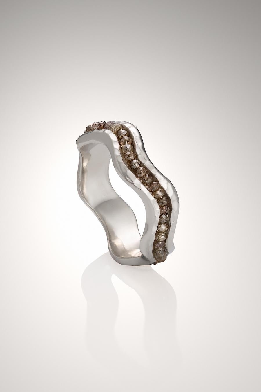 For Sale:  Platinum Wave Ring with Brown Diamonds 2