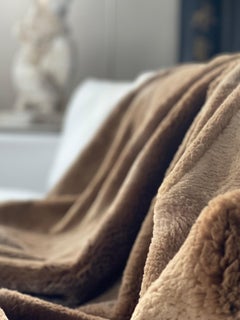 Plucked Beaver Fur Bed / Sofa Throw Blanket, Merino Wool Backing